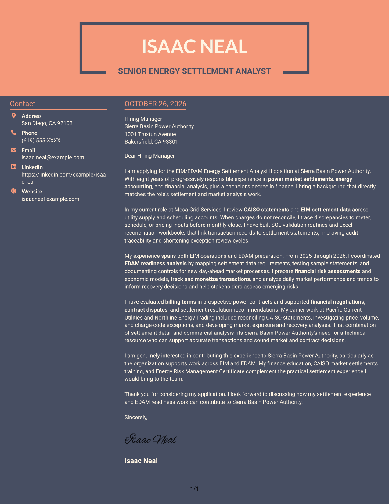 Cover letter example — page 1