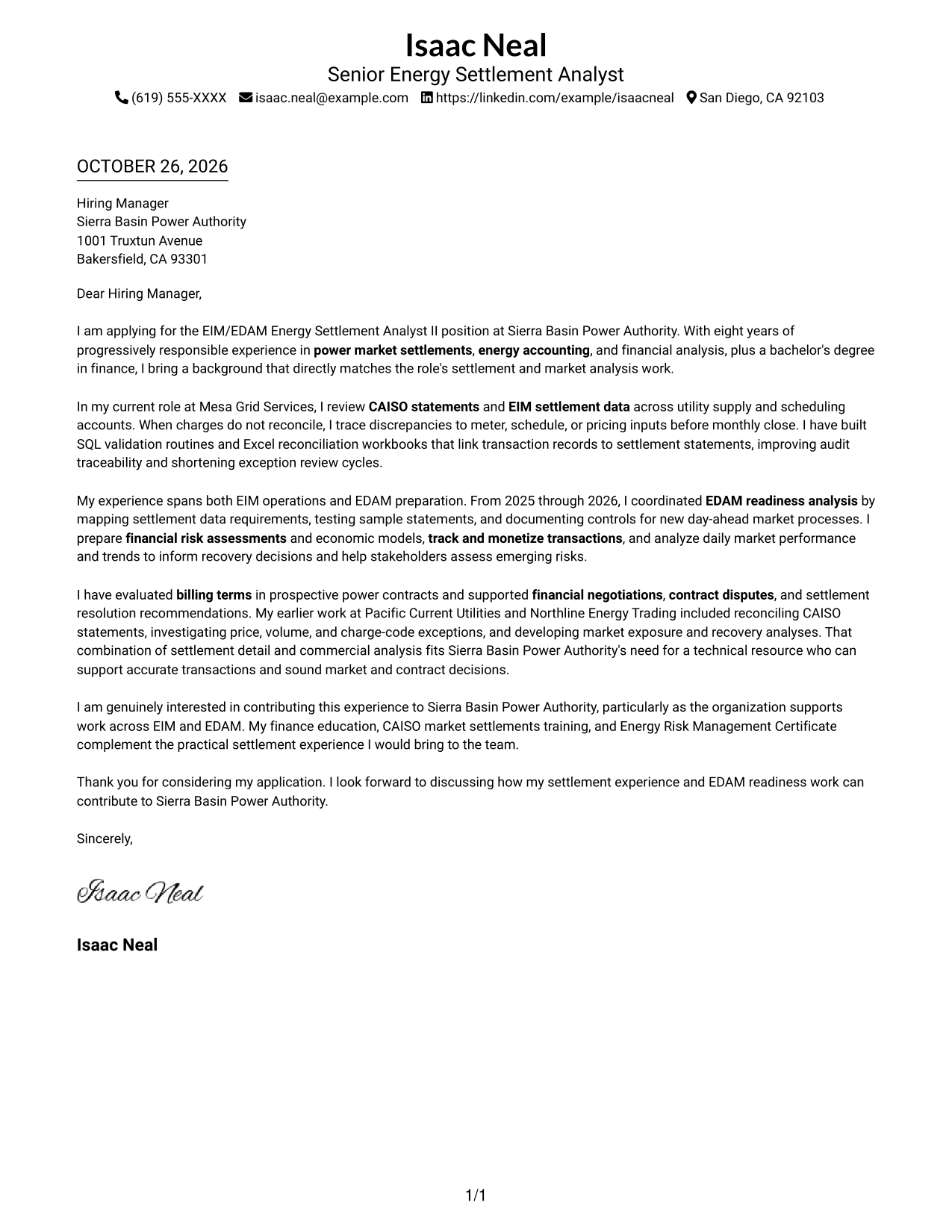 Cover letter example — page 1
