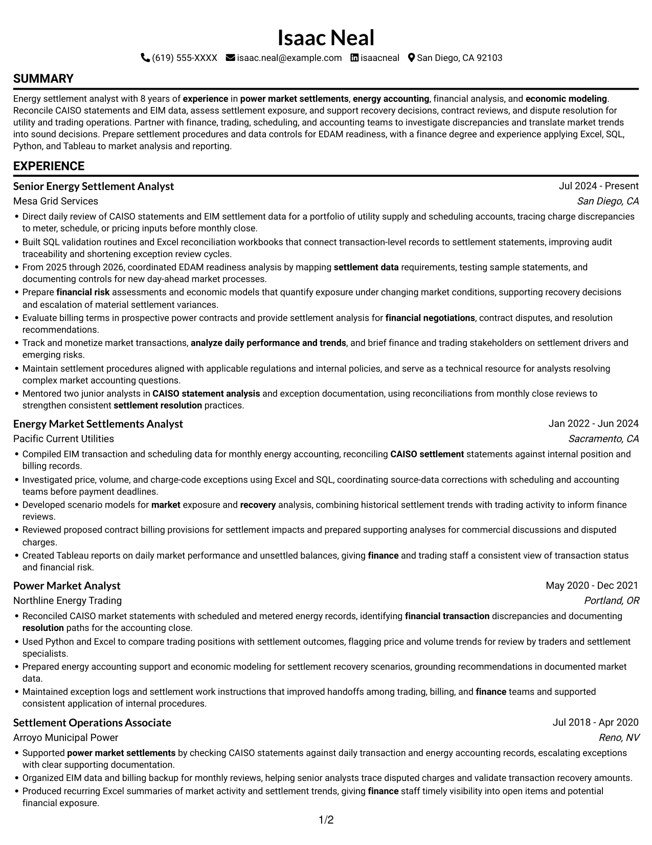 Resume example — page 1