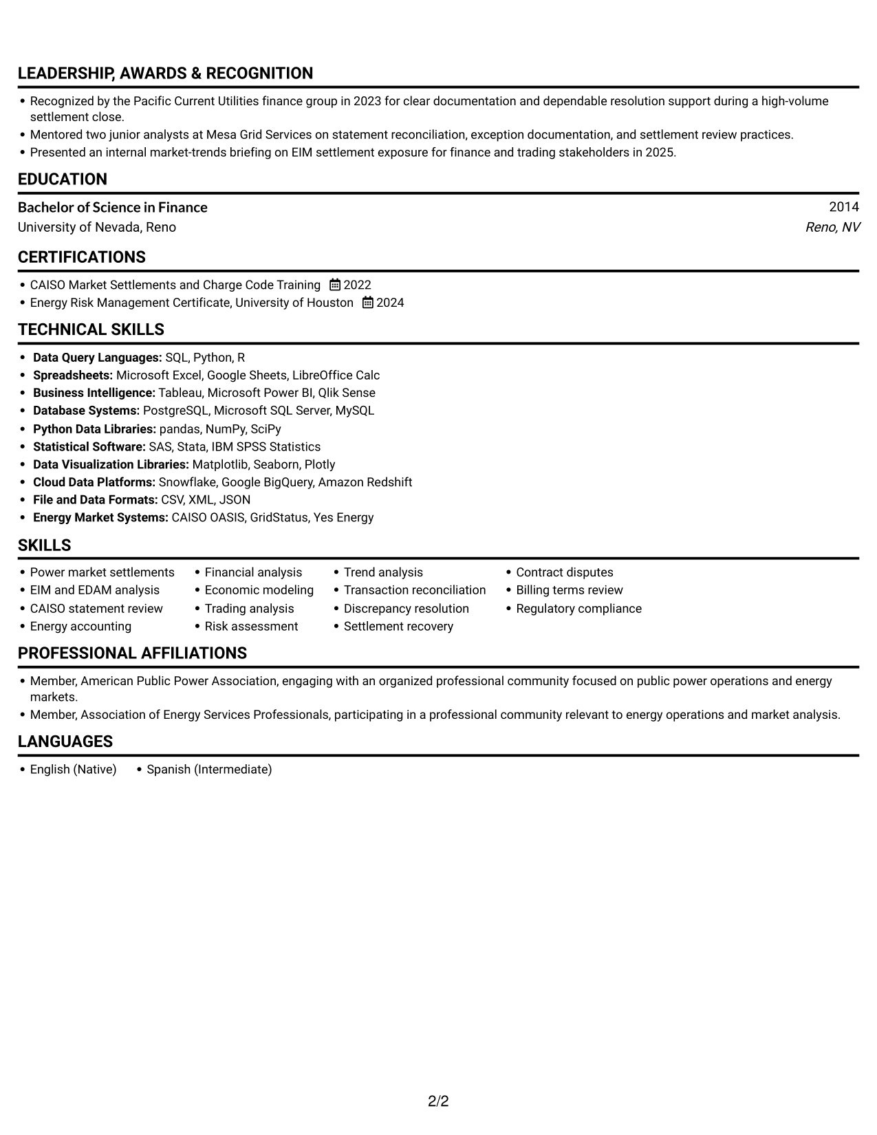Resume example — page 2