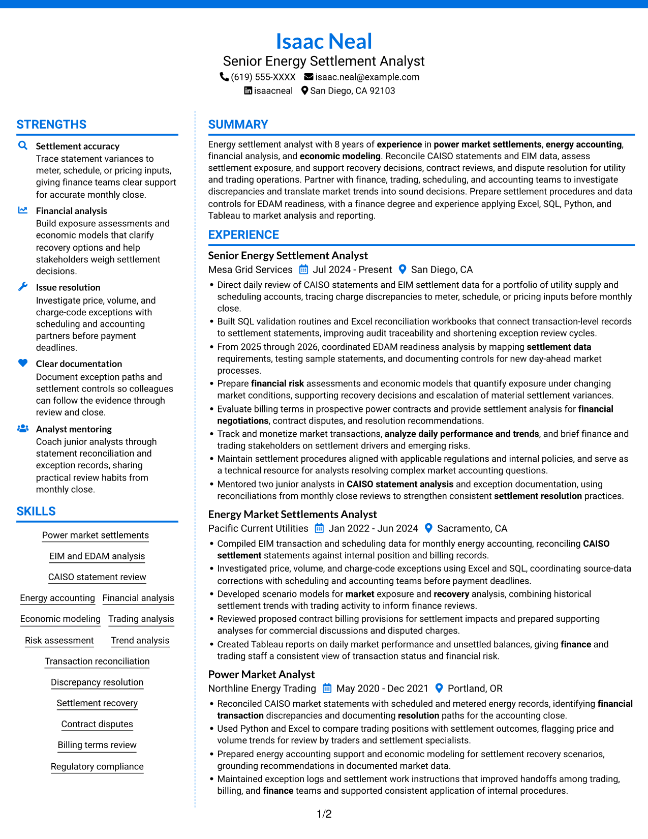 Resume example — page 1