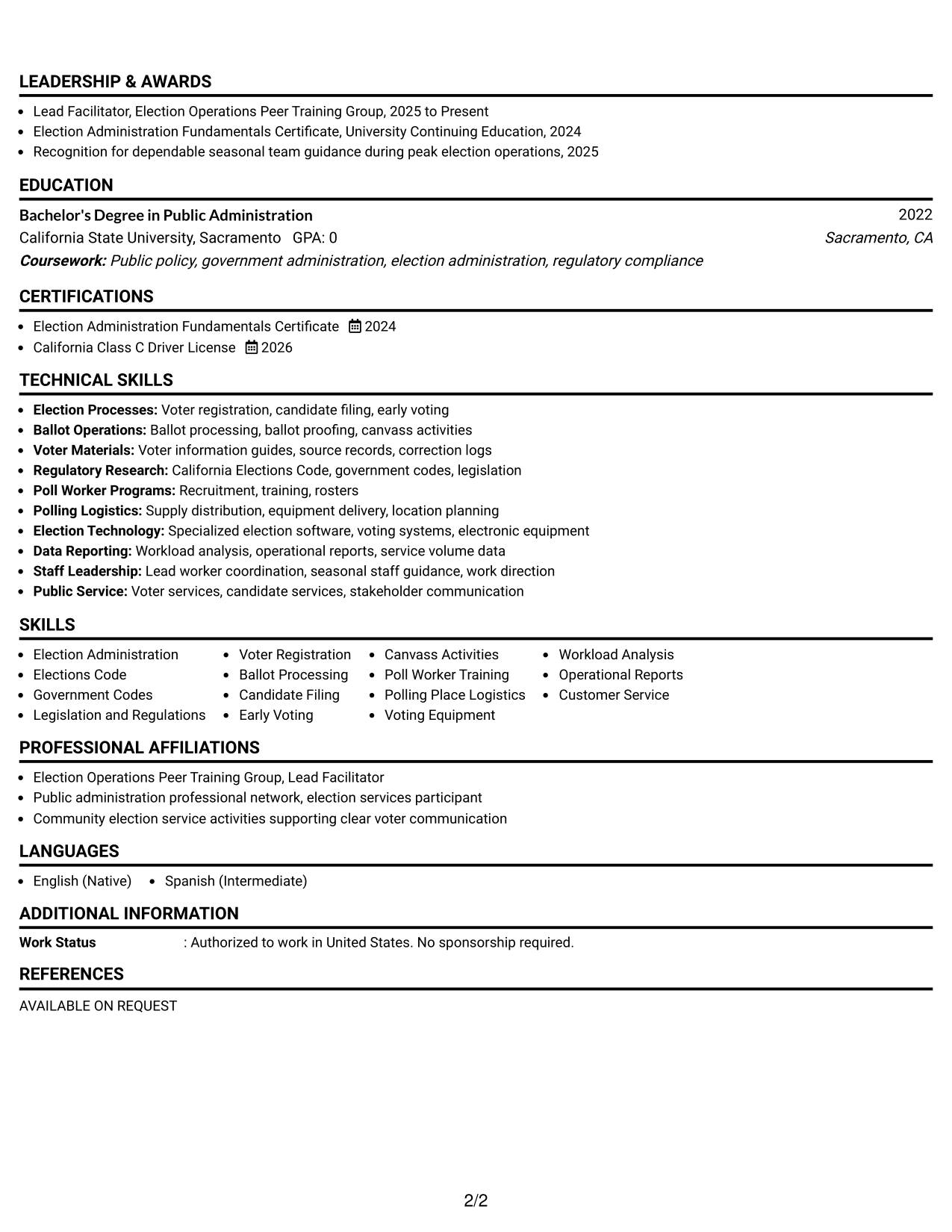 Resume Example Page 2