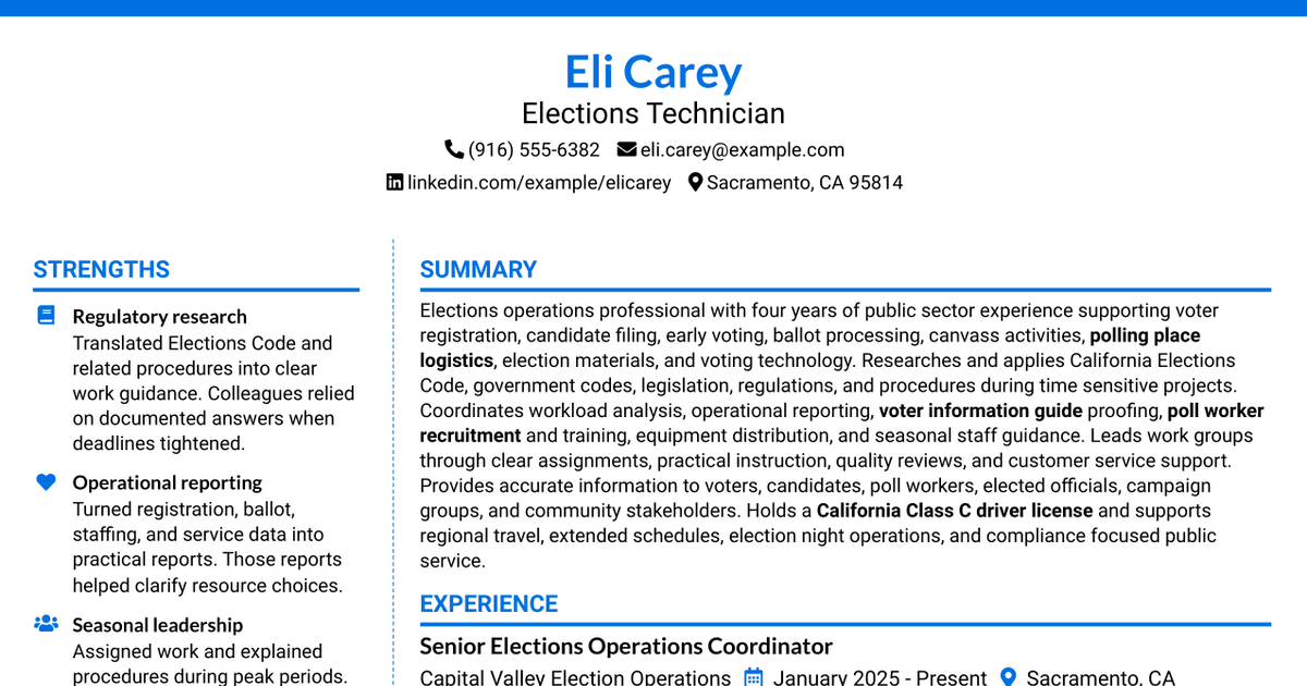 7 Elections Technician Resume Templates with Example
