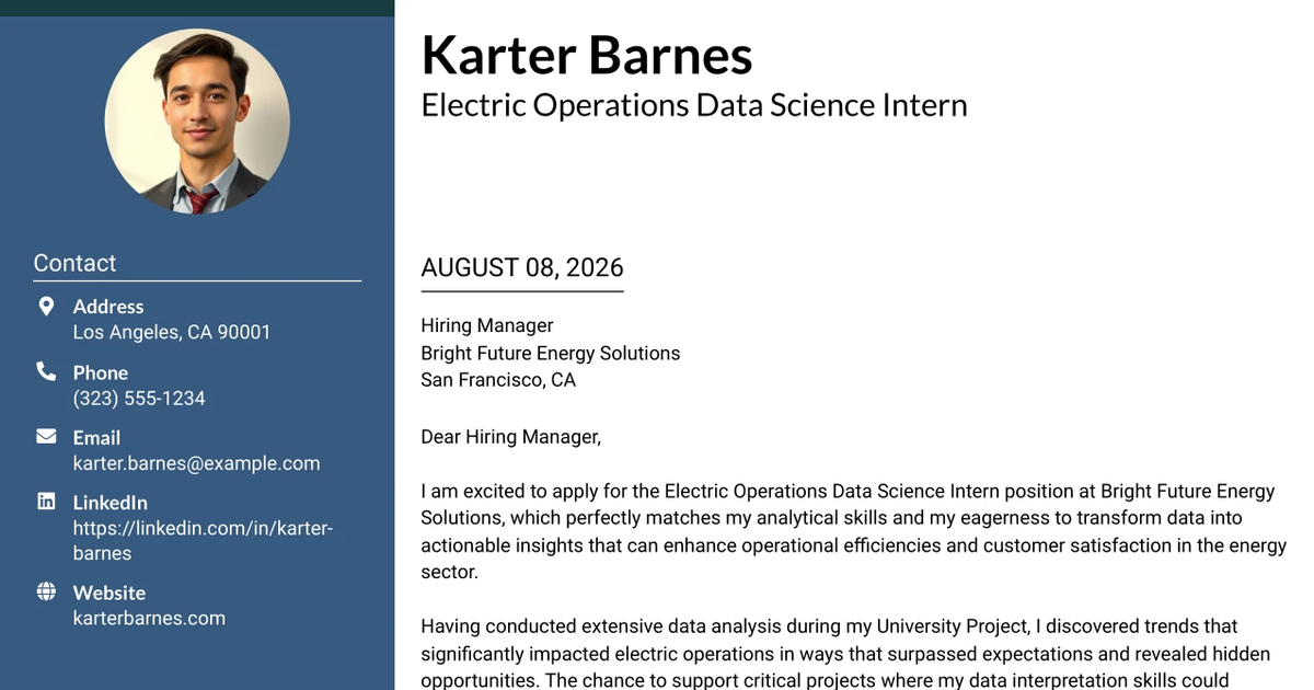 30+ Electric Operations Data Science Intern Cover Letter Templates with Example 2026
