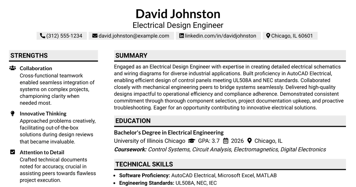 33 Electrical Design Engineer – Control Panels Resume Templates with Example 2026 (ATS-Optimized)