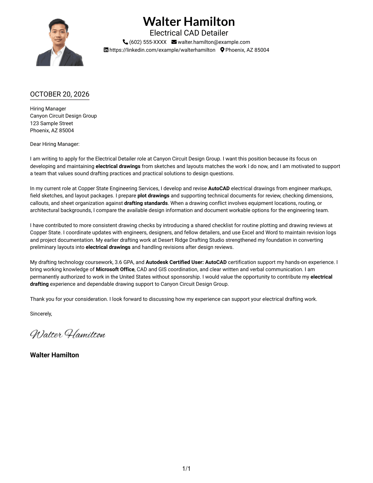 Cover letter example — page 1