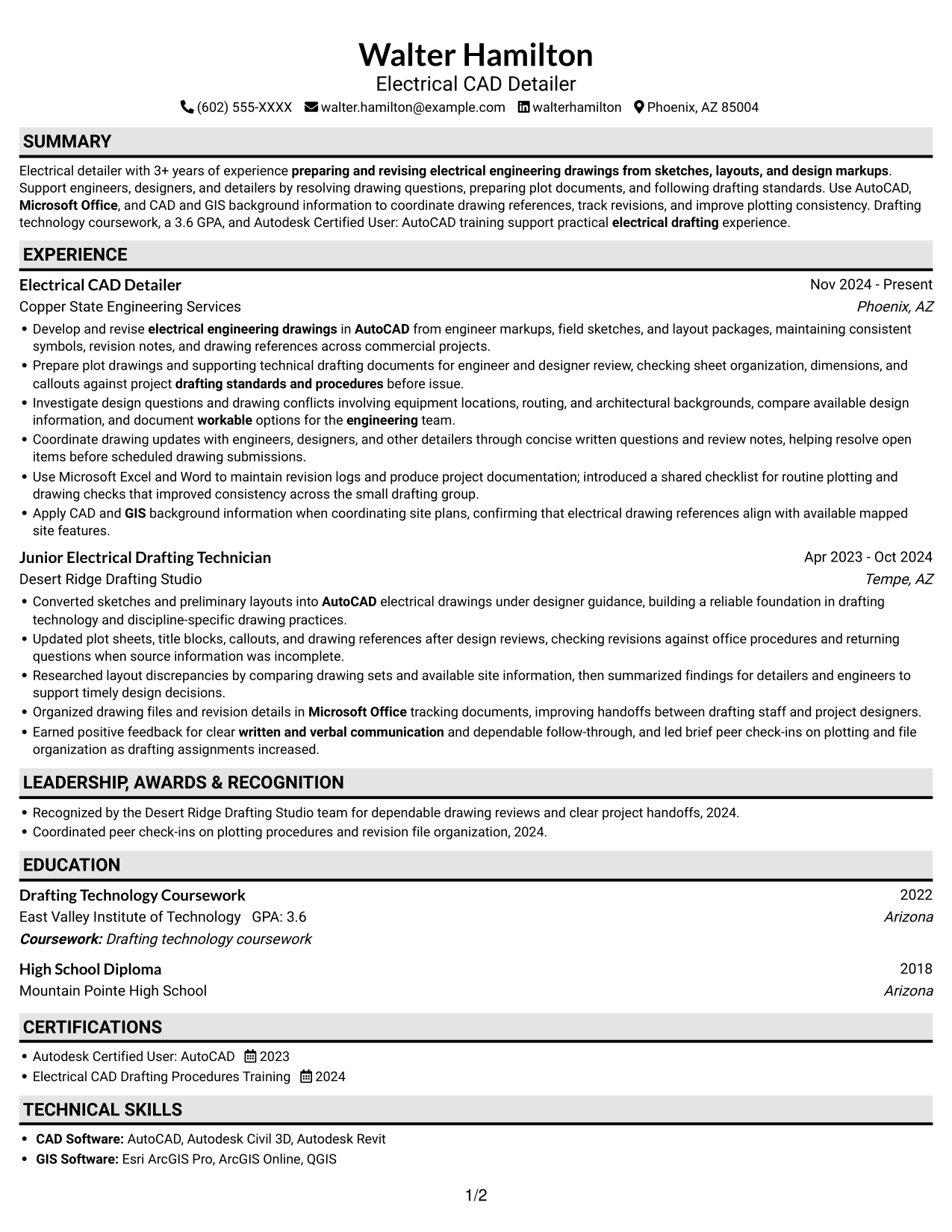 Resume example — page 1