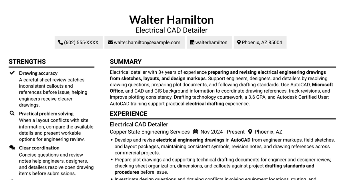 7 Electrical Detailer Resume Templates with Example