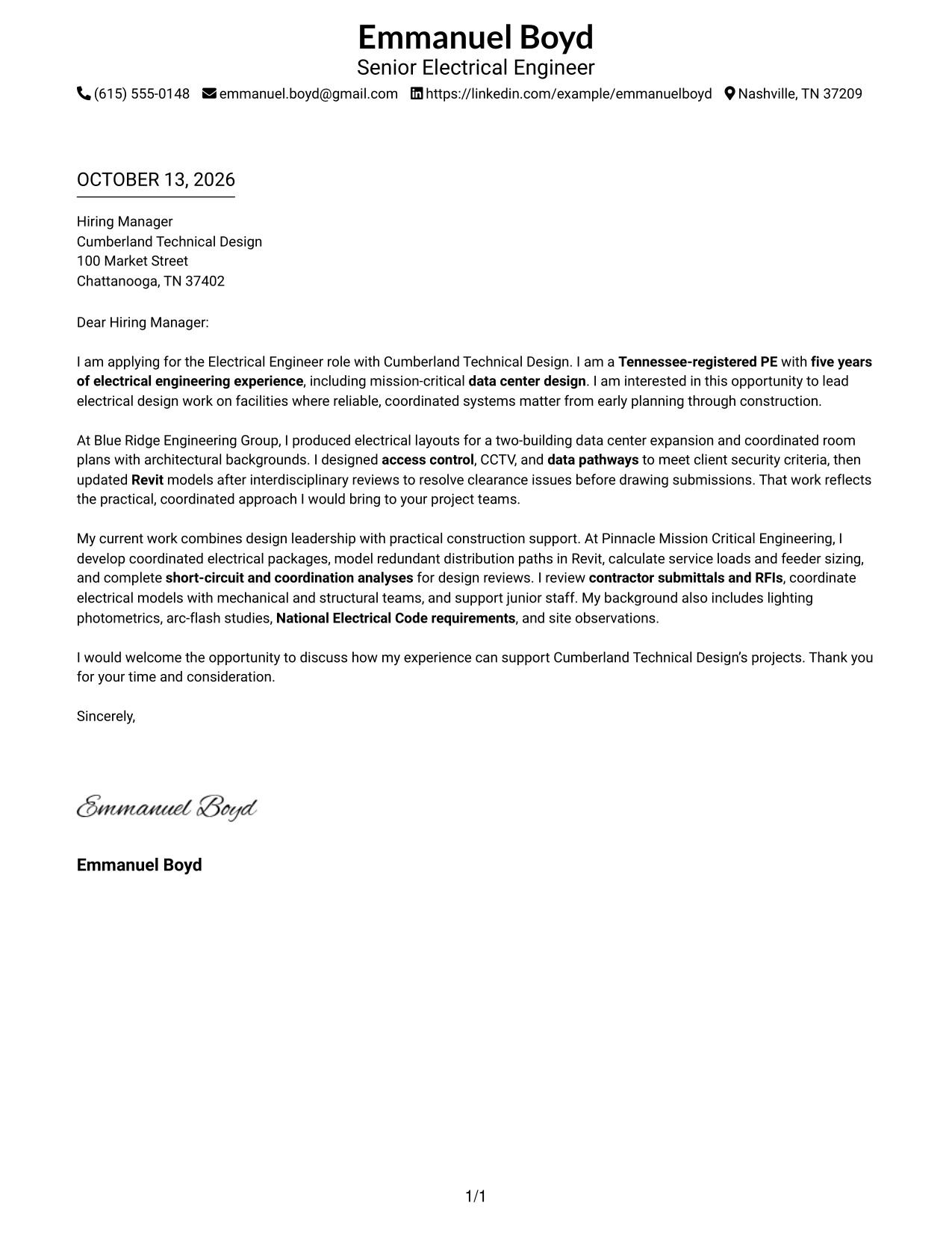 Cover Letter Example Page 1