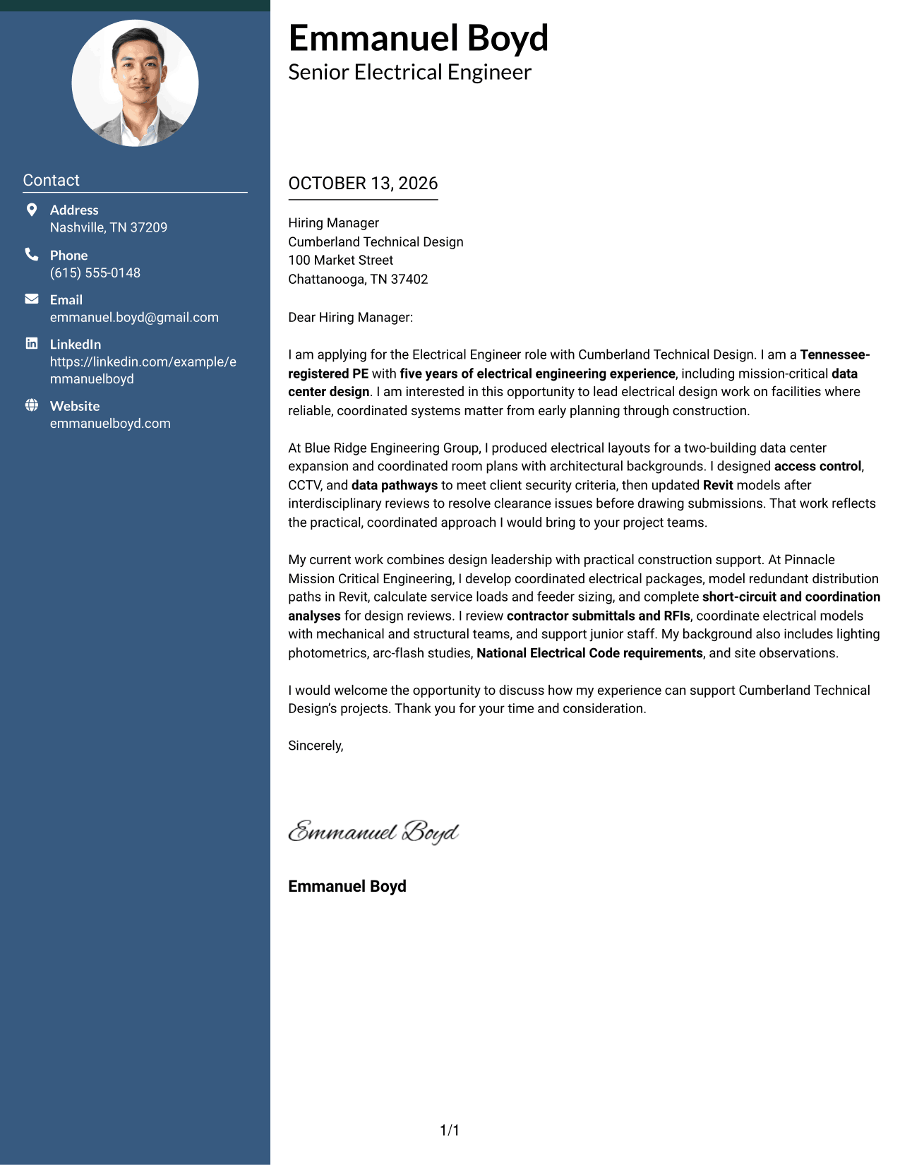 Cover Letter Example Page 1