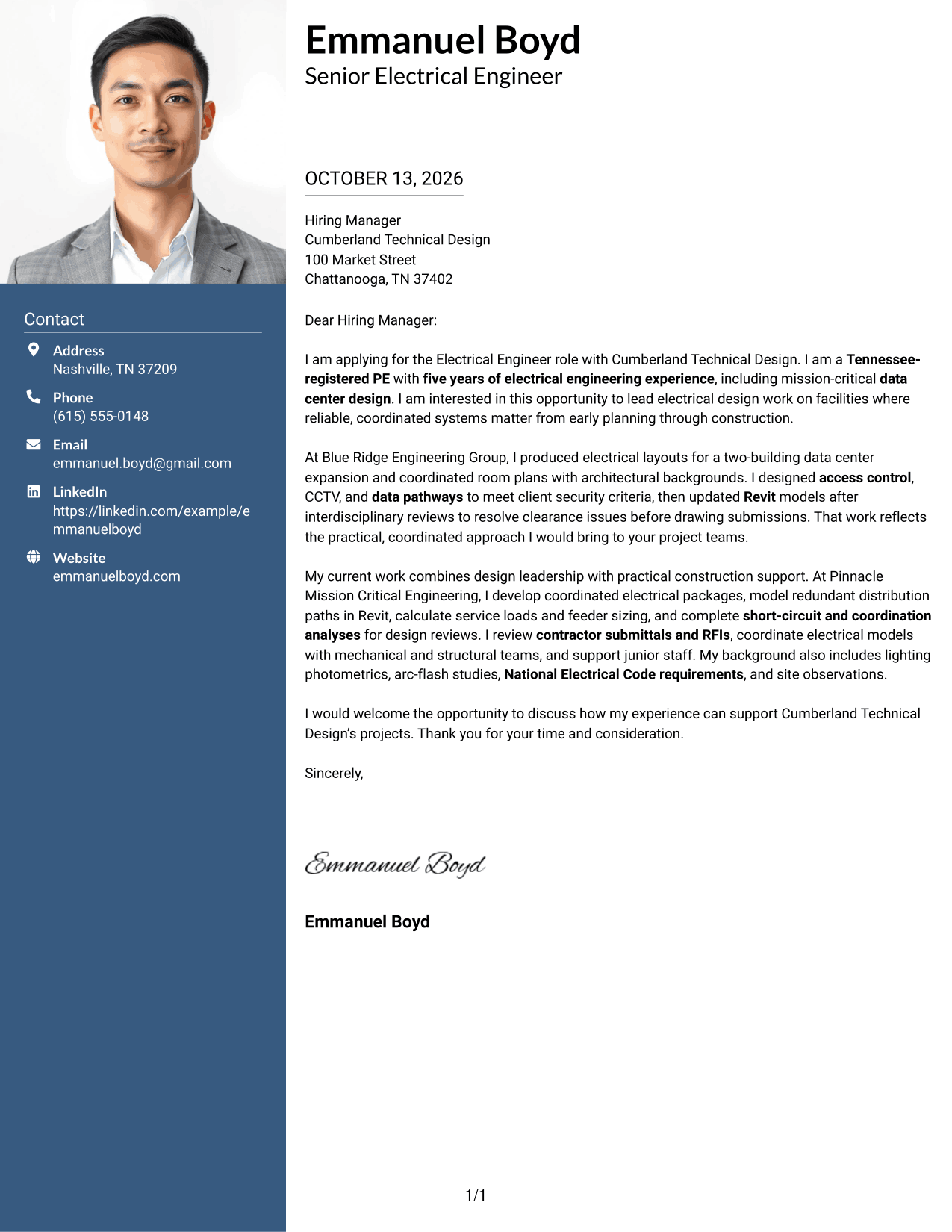 Cover Letter Example Page 1