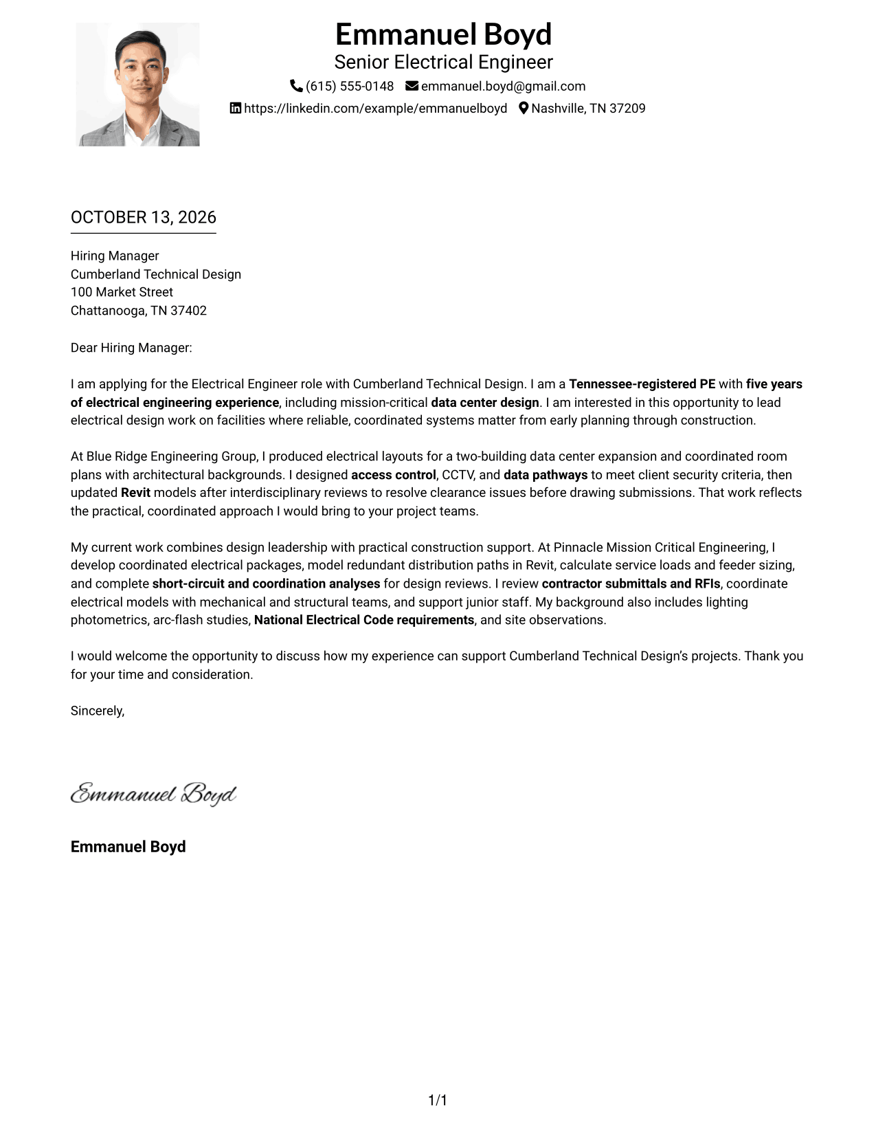 Cover Letter Example Page 1