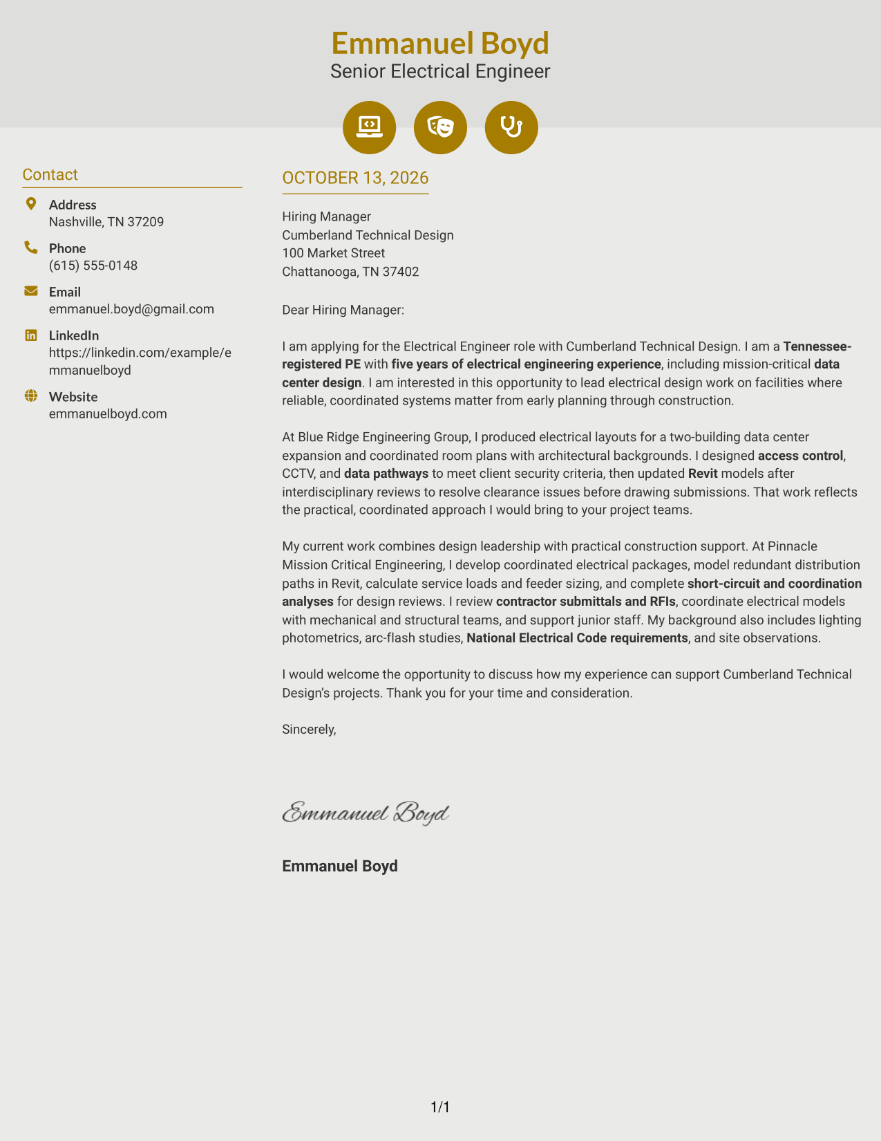 Cover Letter Example Page 1