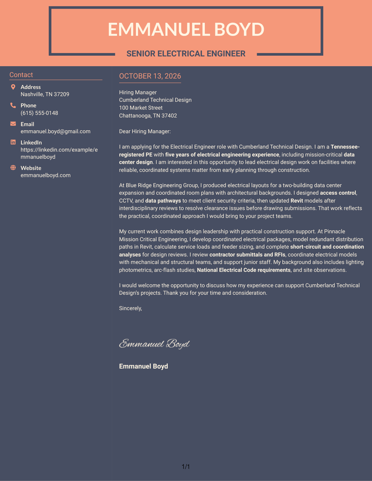 Cover Letter Example Page 1