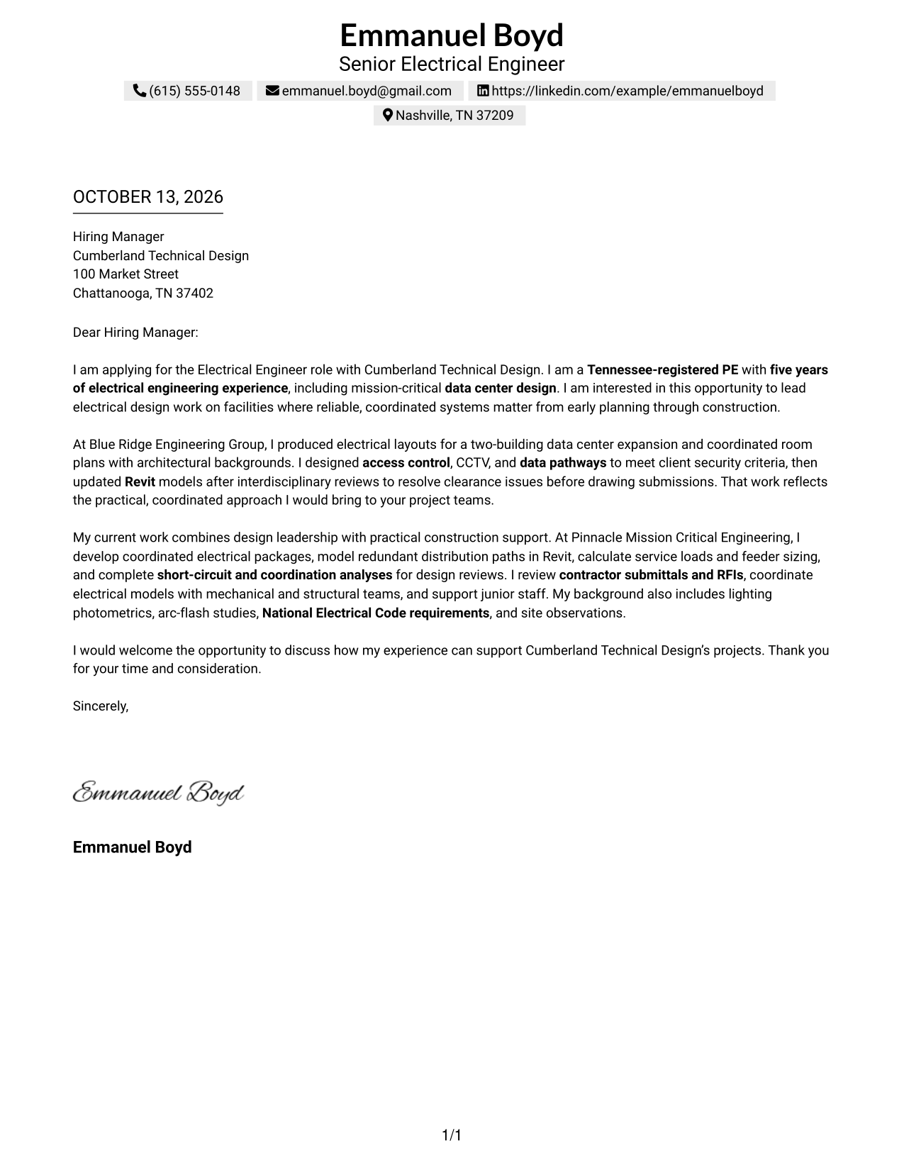 Text/Fang Style Cover Letter Preview