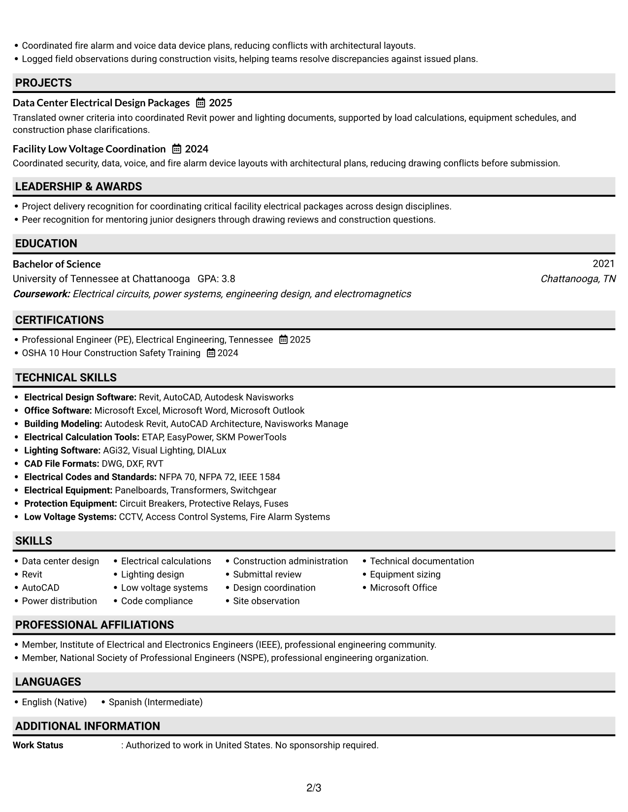Resume Example Page 2