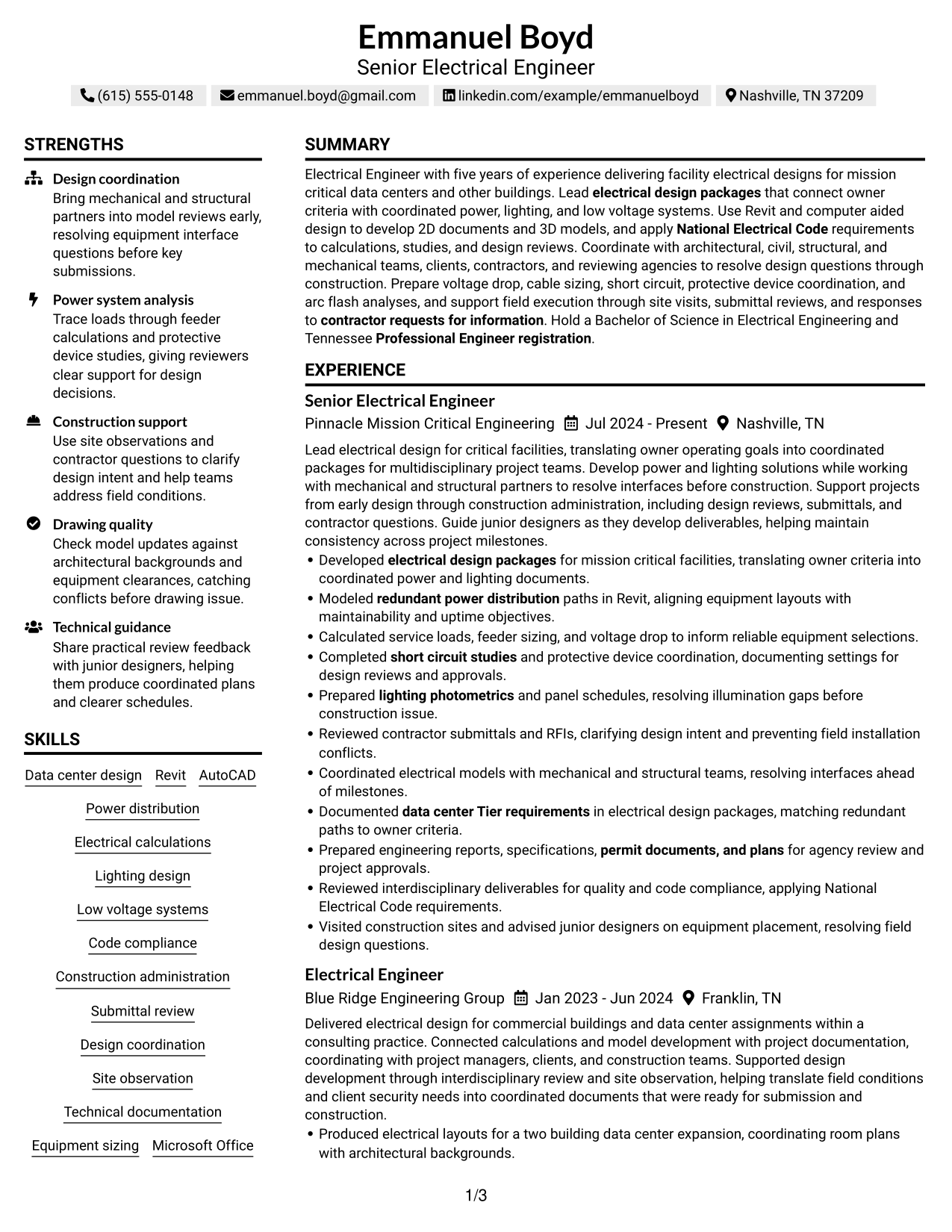 Resume Example Page 1