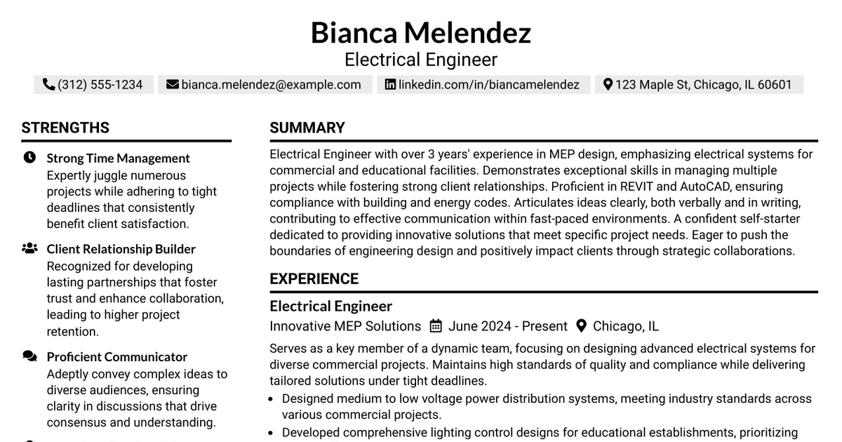 33 Electrical Engineer/Designer Resume Templates with Example 2026 (ATS-Optimized)