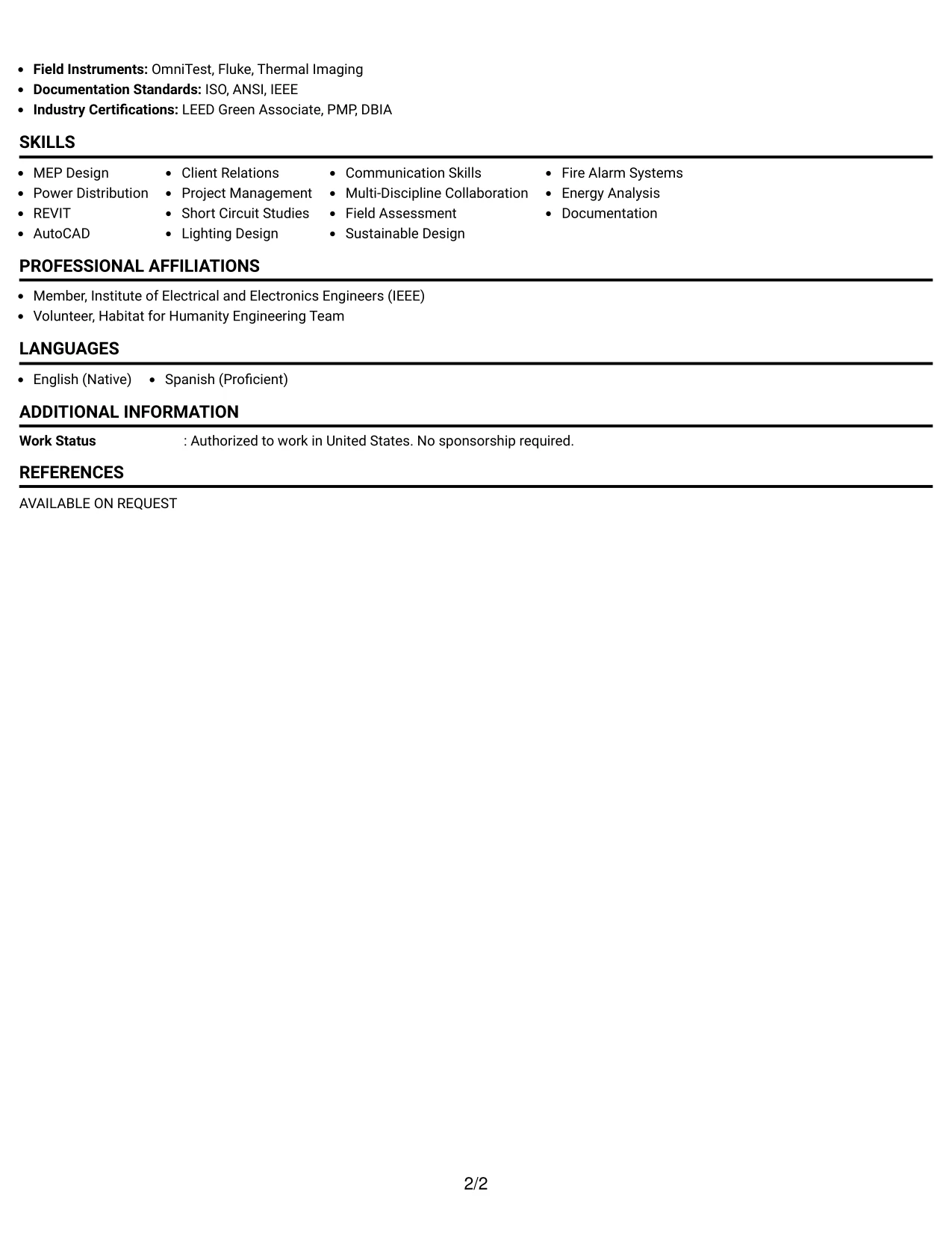 Resume Example Page 2