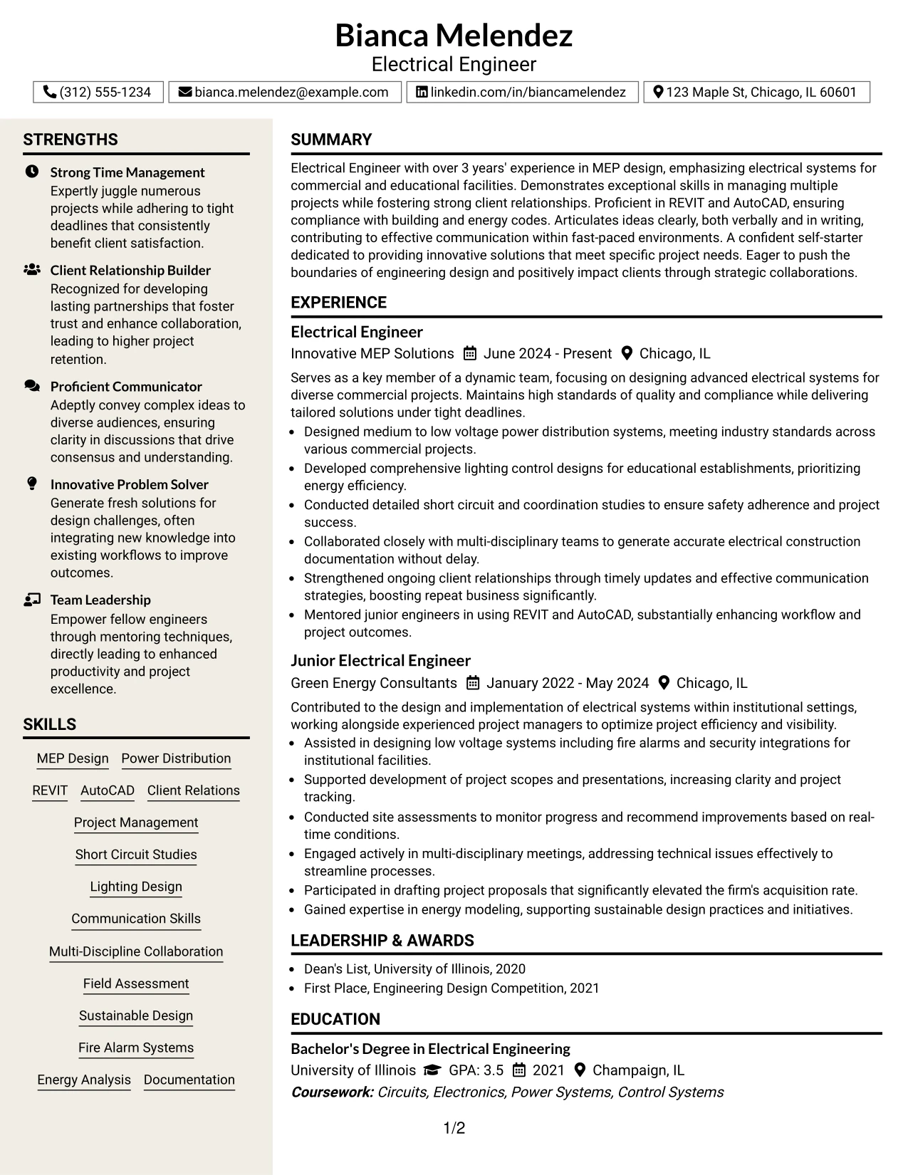 Resume Example Page 1