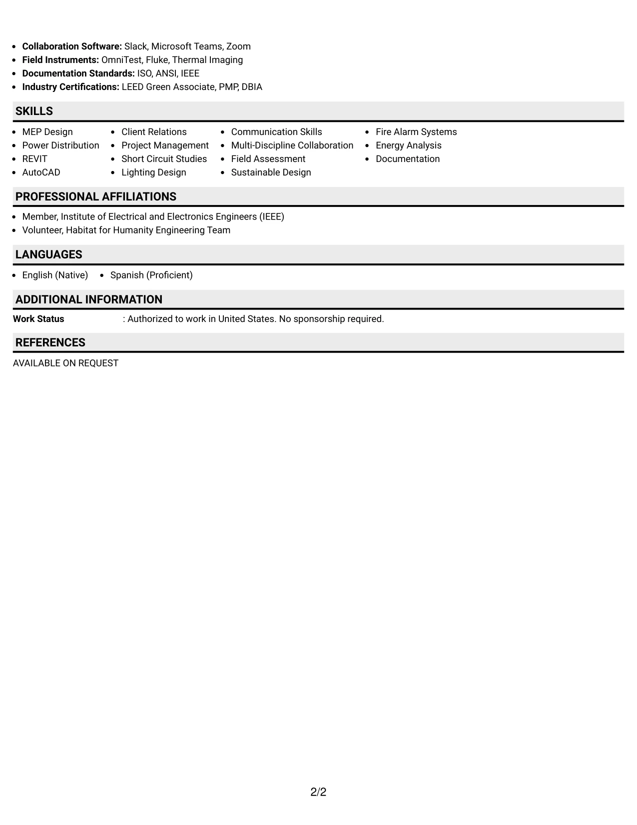 Resume Example Page 2