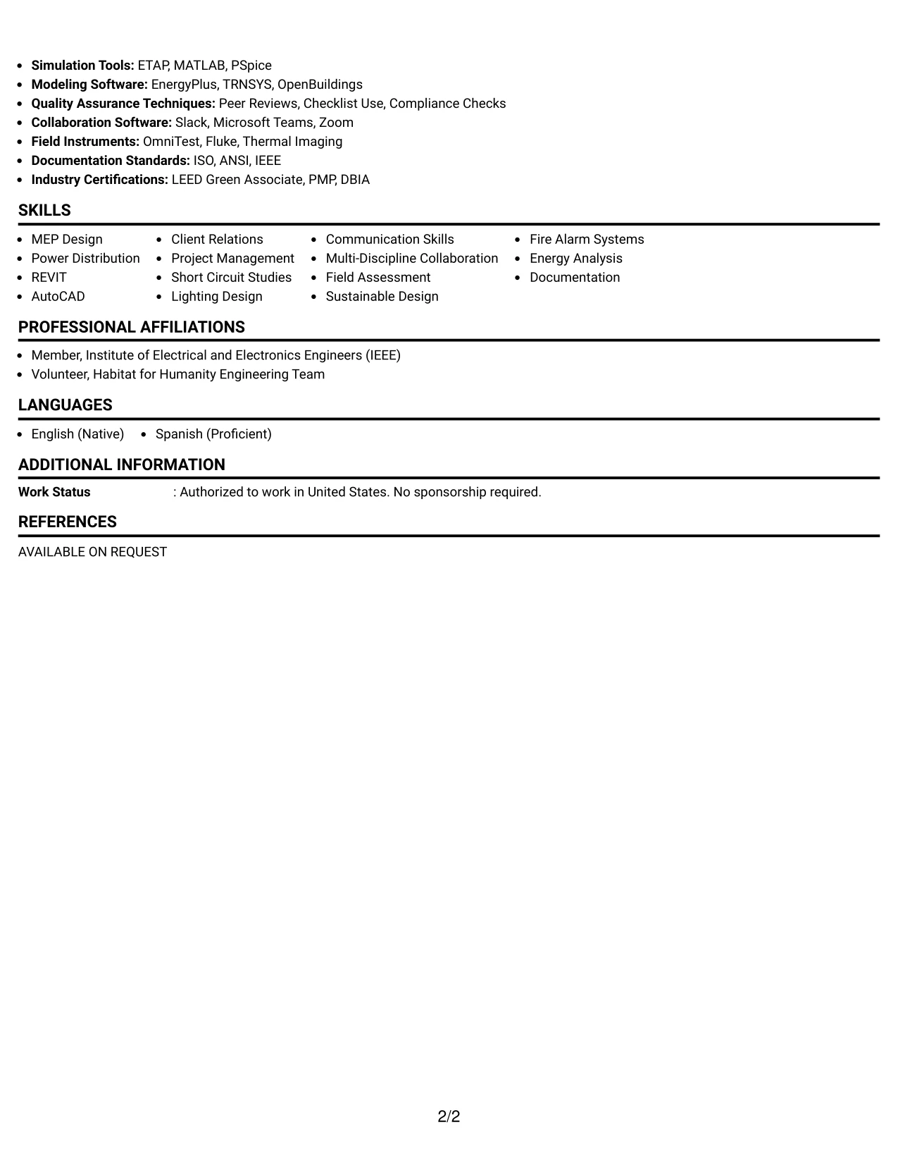Resume Example Page 2