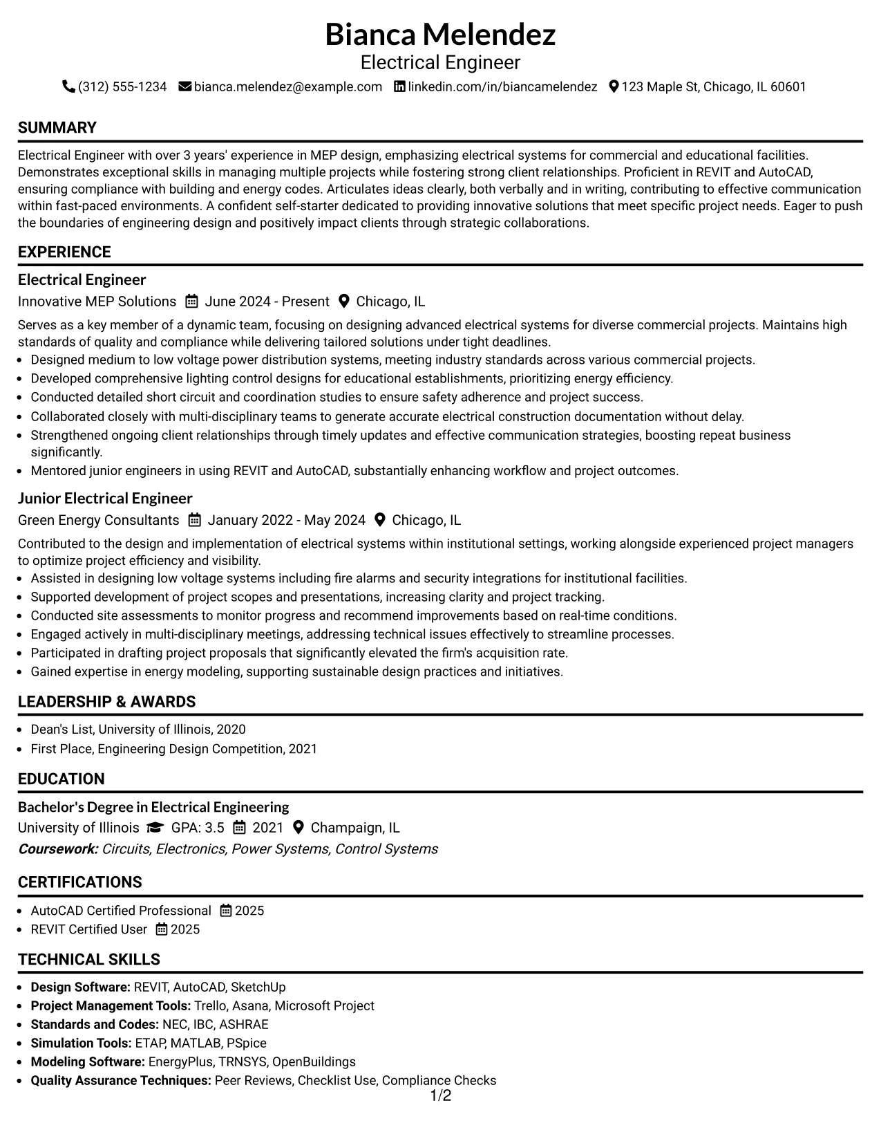 Resume Example Page 1