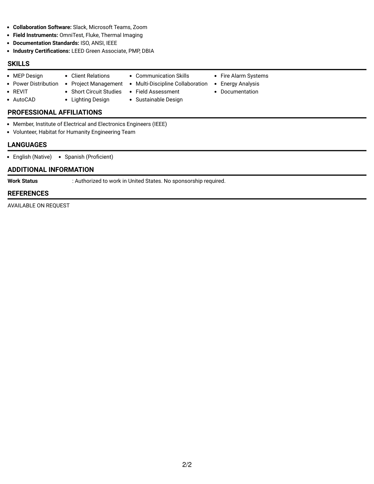 Resume Example Page 2