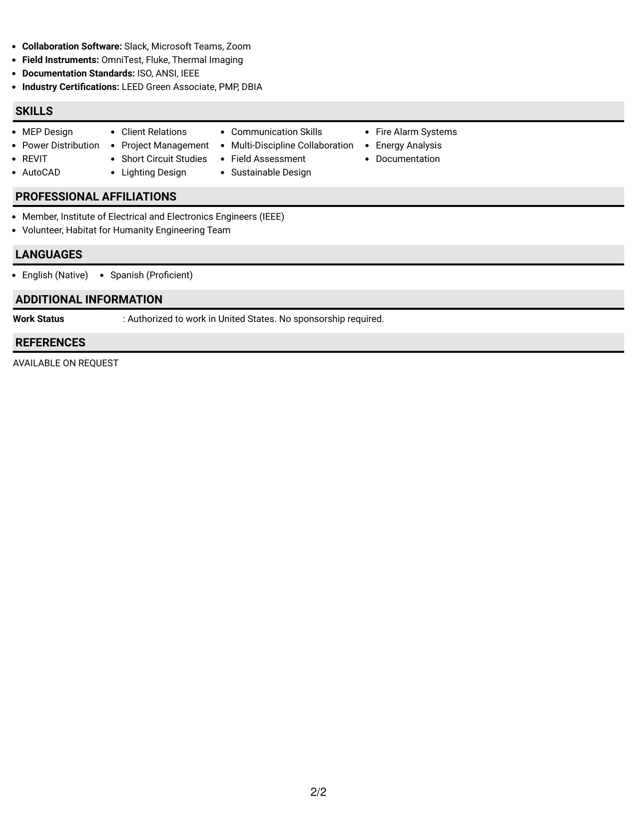 Resume Example Page 2