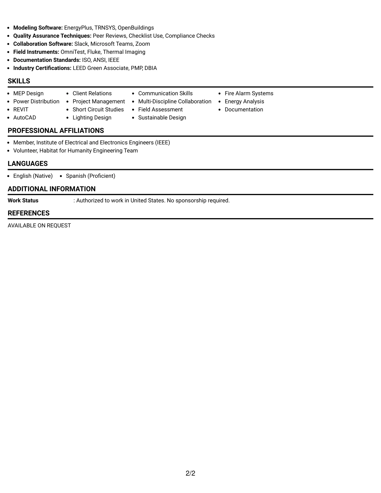 Resume Example Page 2
