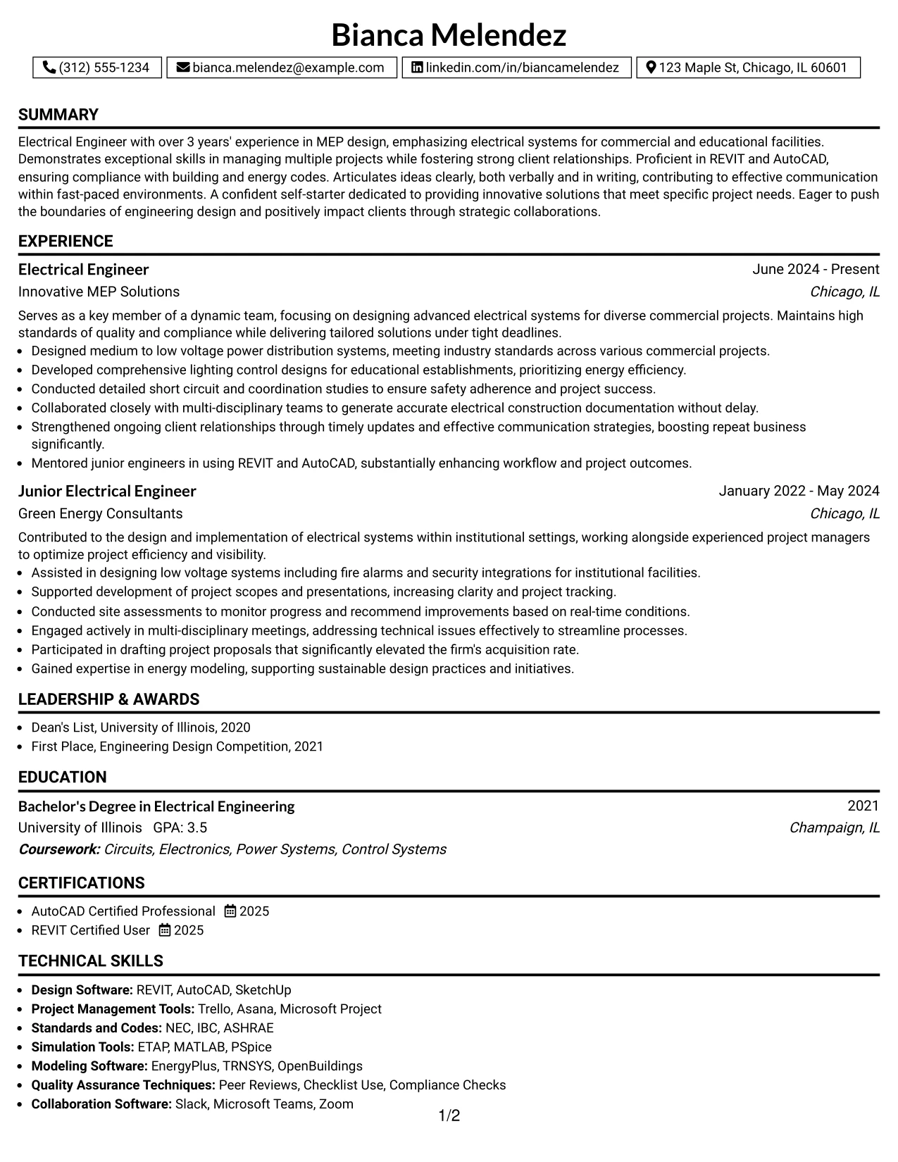 Resume Example Page 1