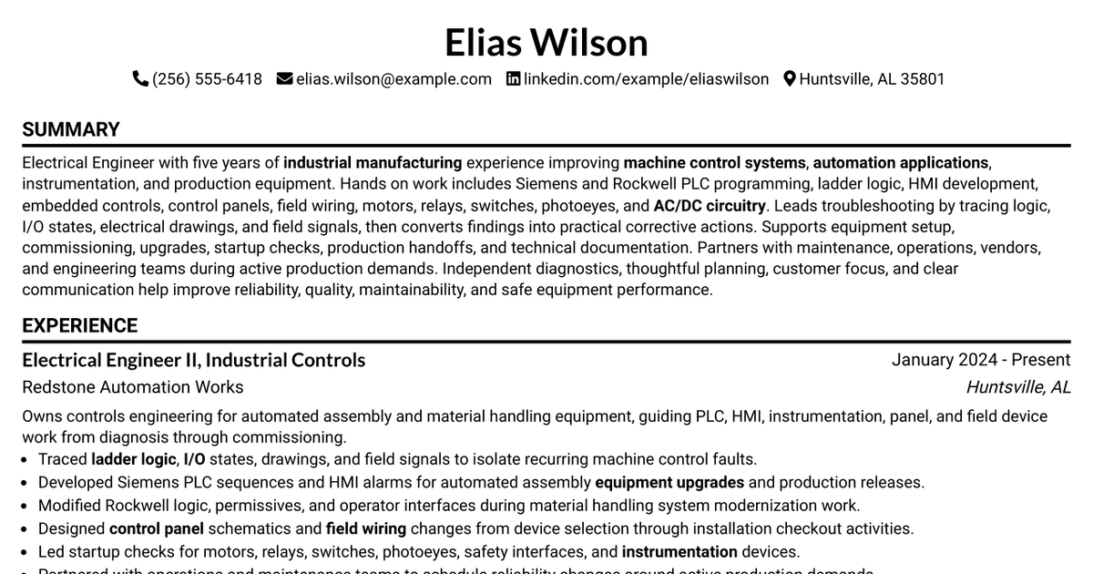 7 Electrical Engineer II Resume Templates with Example