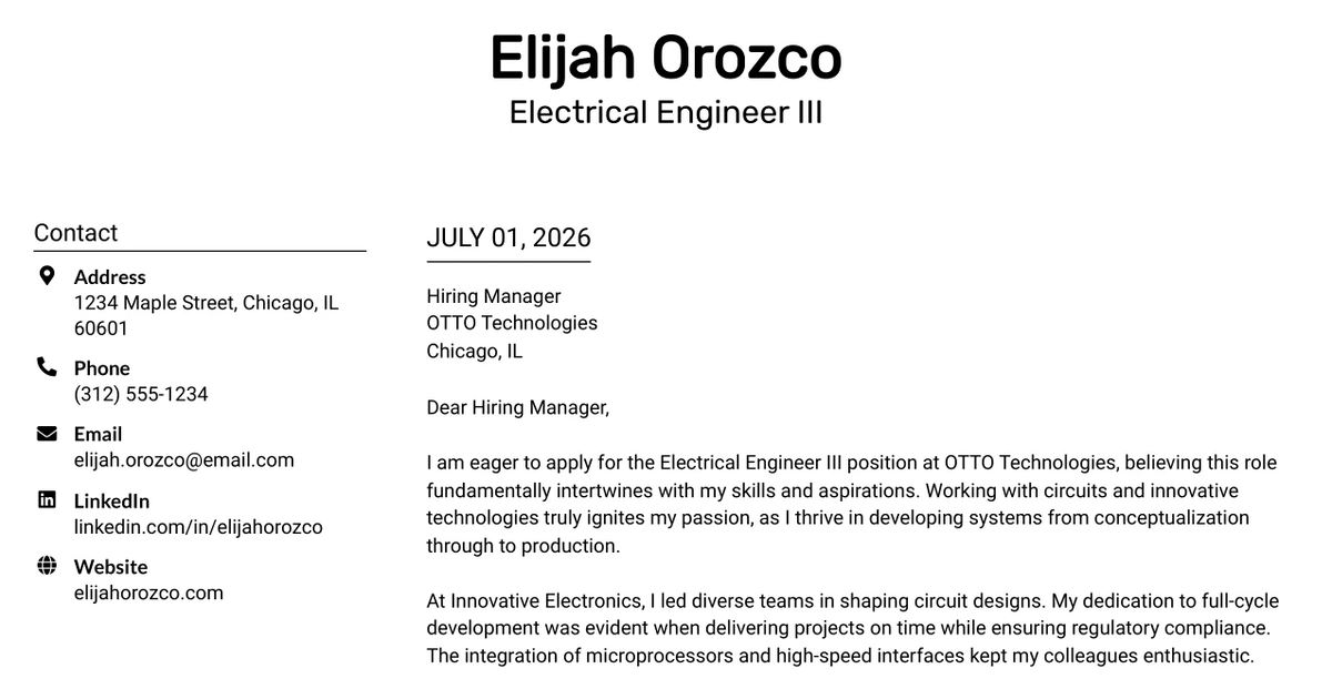 30+ Electrical Engineer III Cover Letter Templates with Example 2026