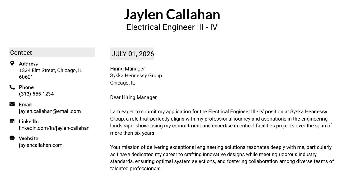 30+ Electrical Engineer III - IV Cover Letter Templates with Example 2026