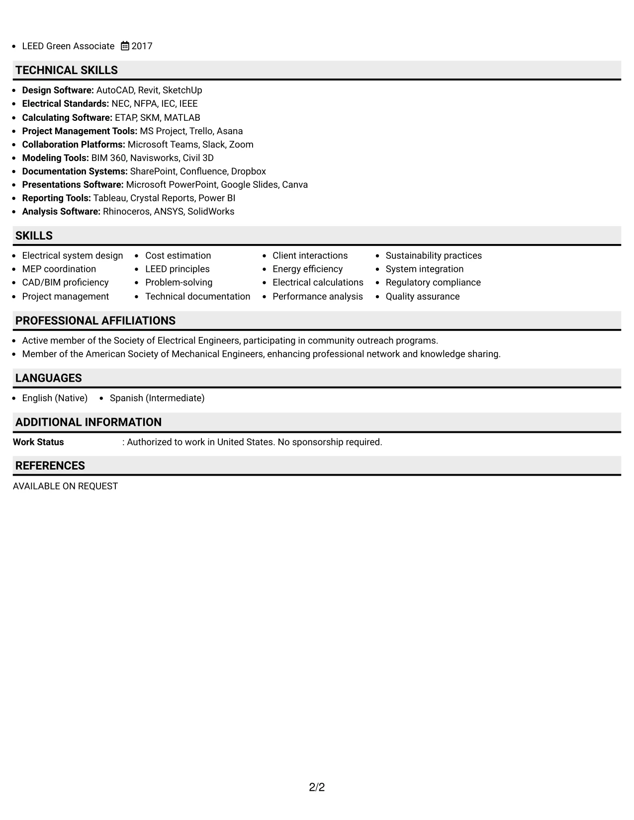 Resume Example Page 2