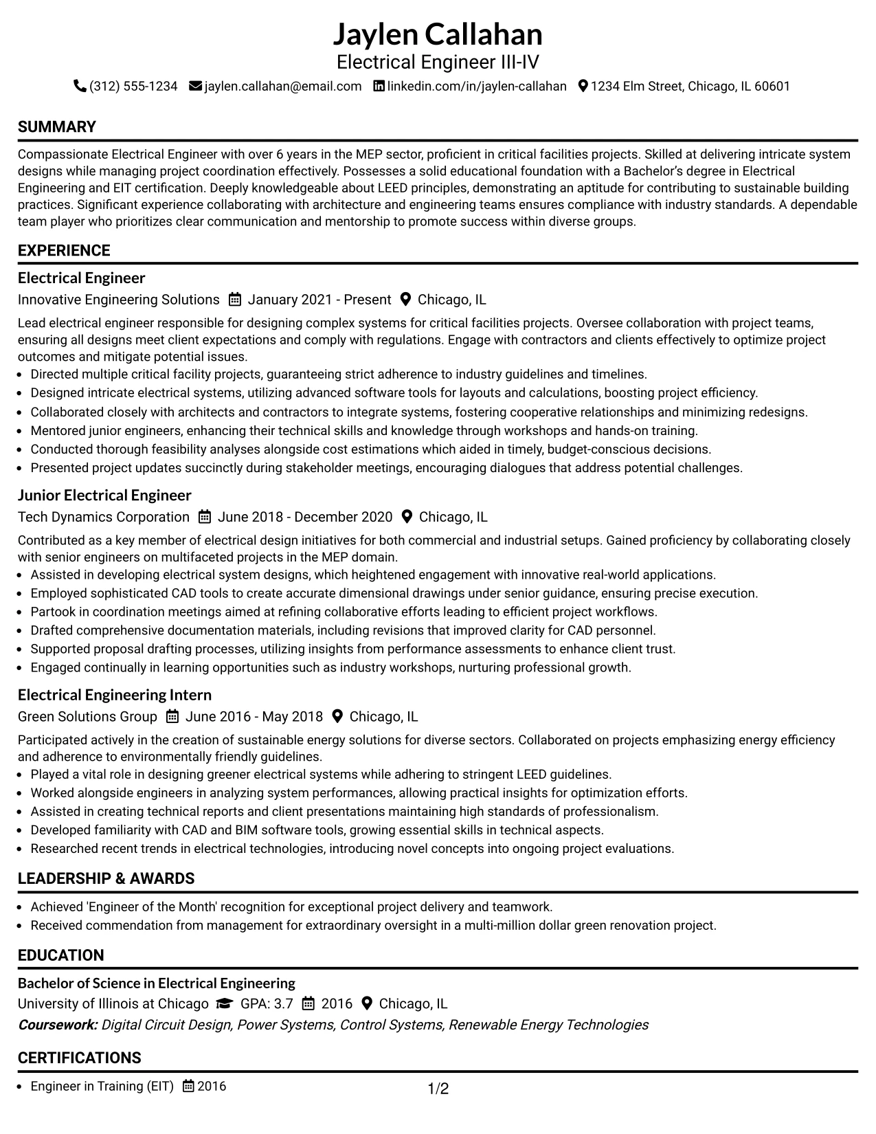 Resume Example Page 1