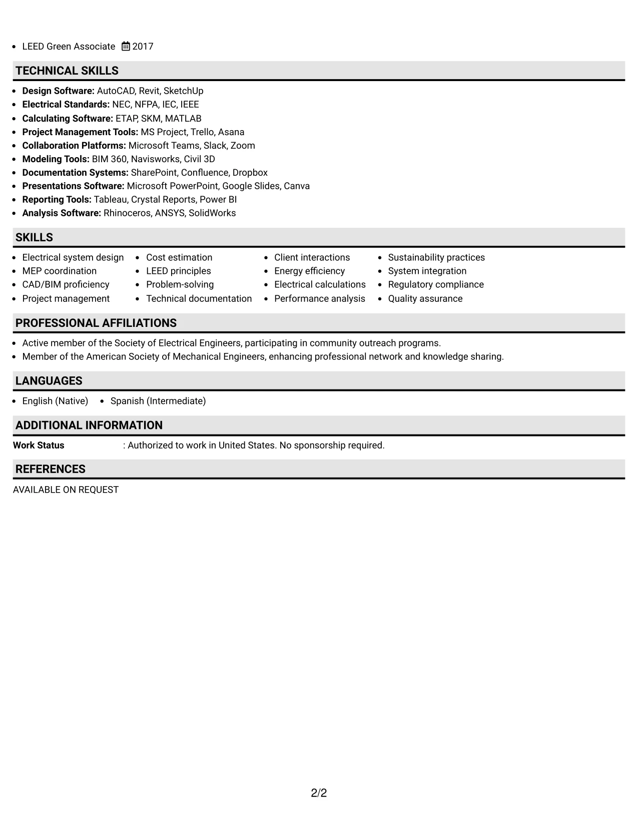 Resume Example Page 2