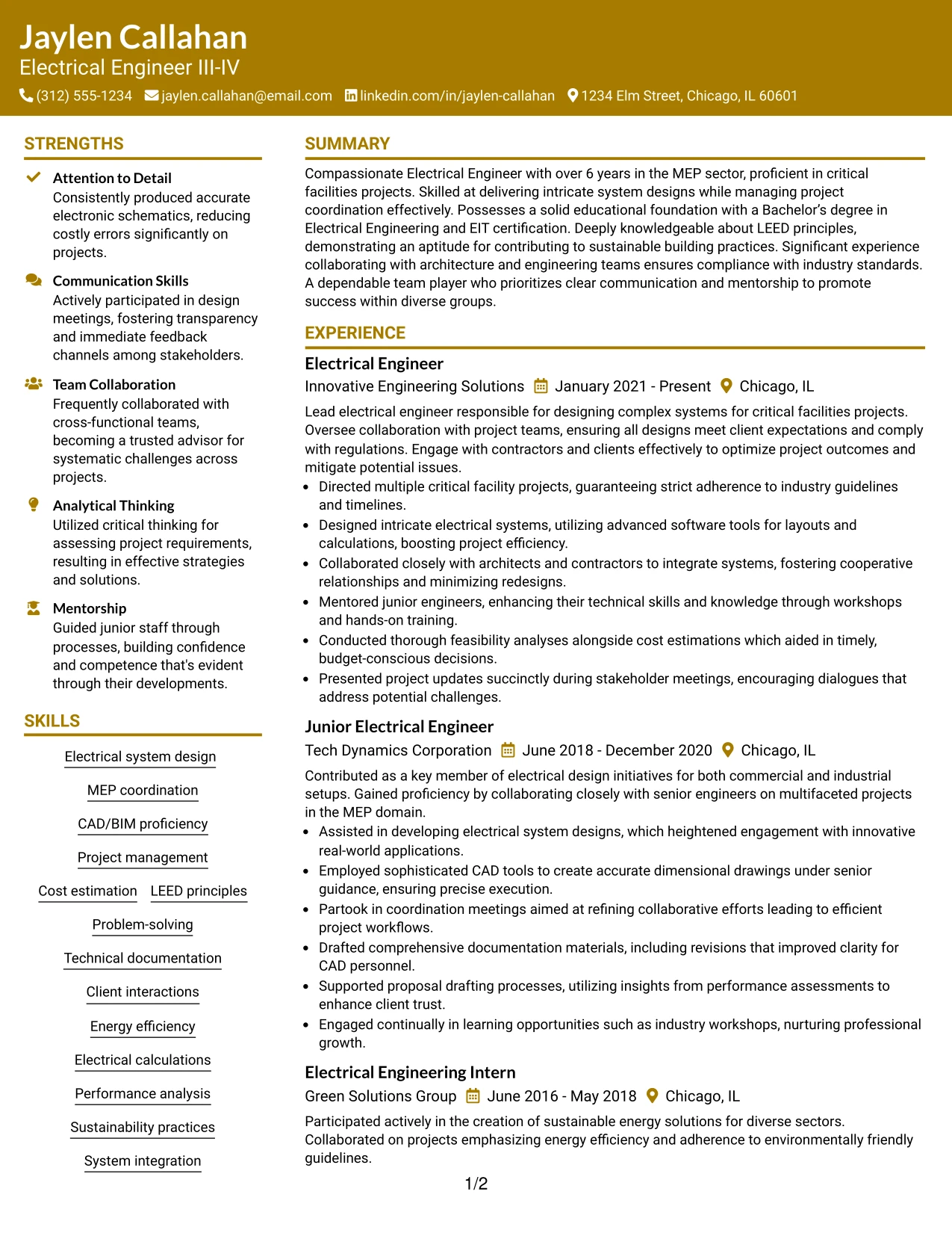 Resume Example Page 1