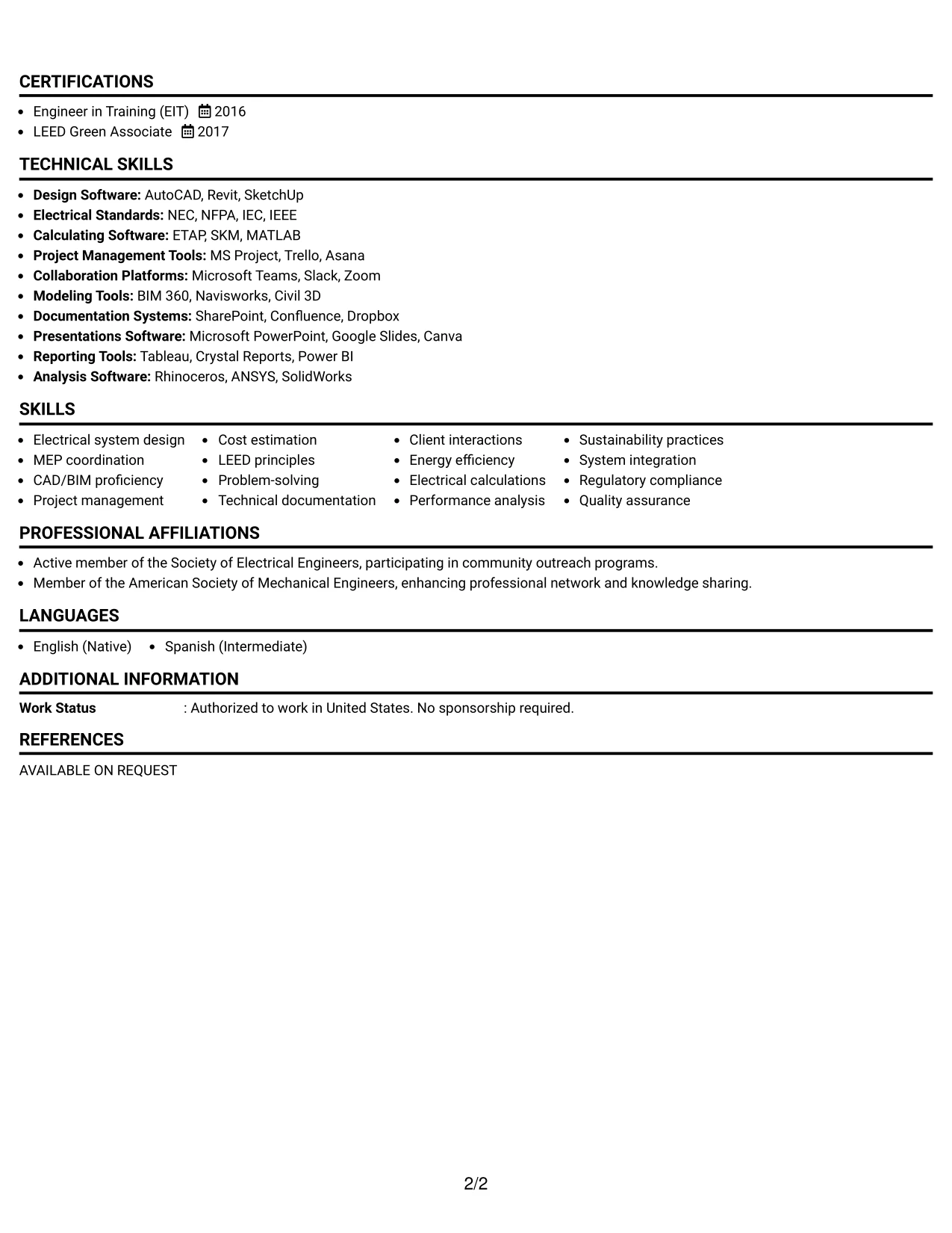 Resume Example Page 2