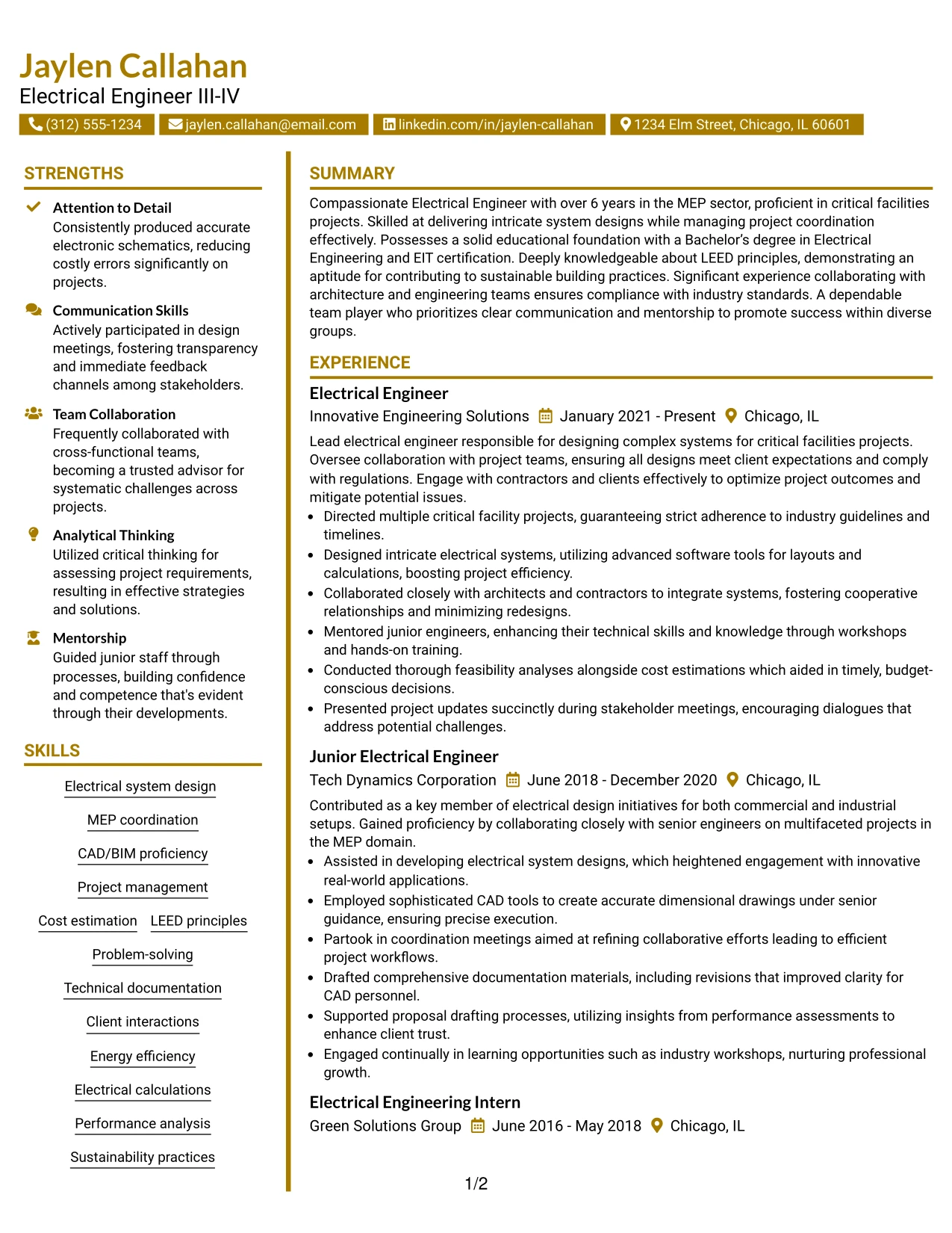 Resume Example Page 1