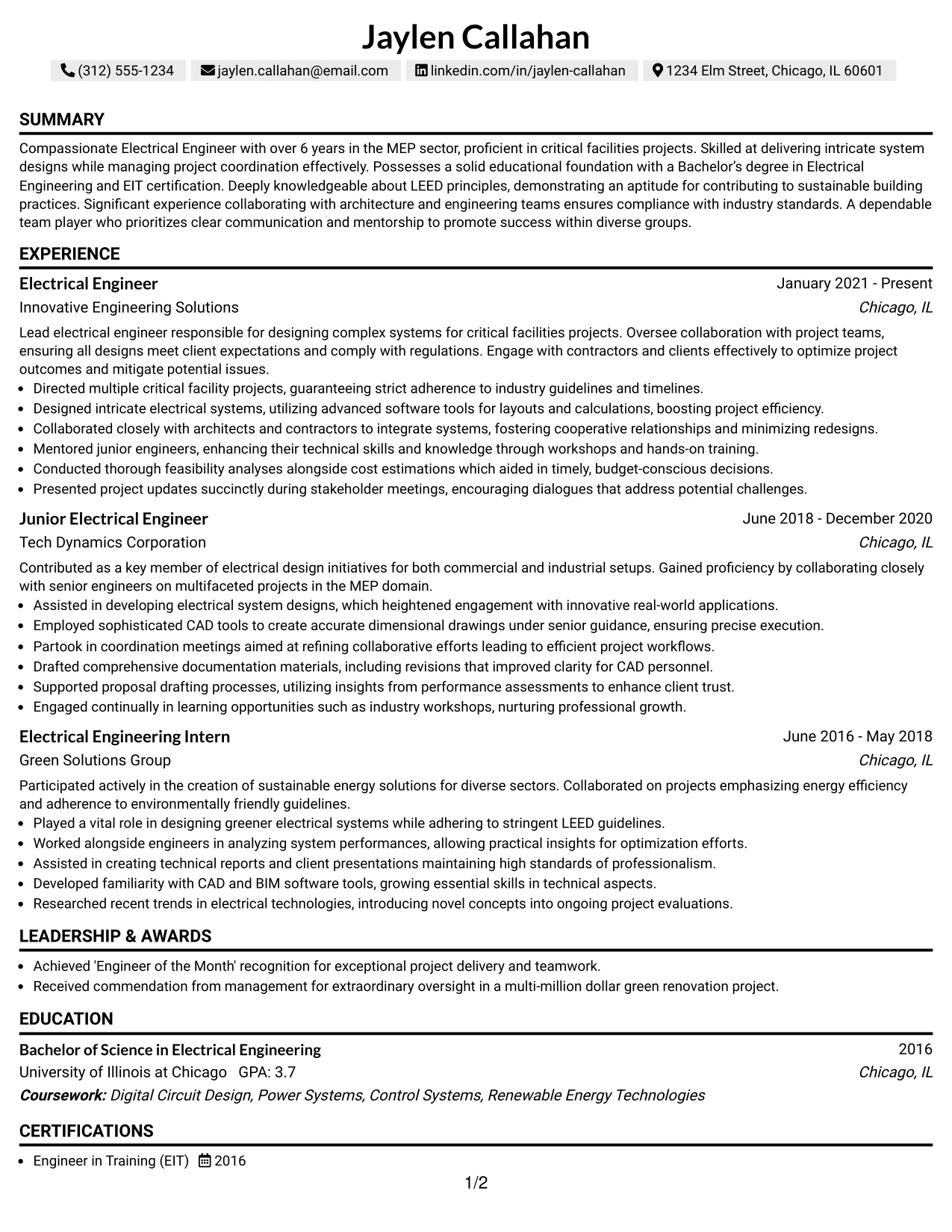 Resume Example Page 1
