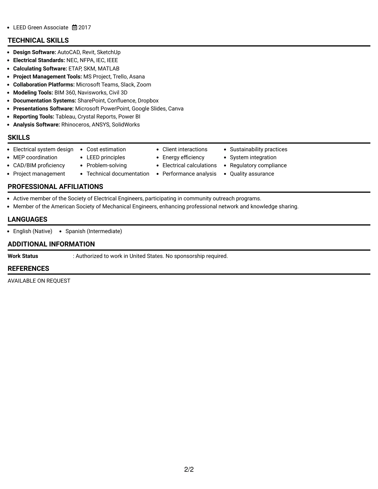 Resume Example Page 2