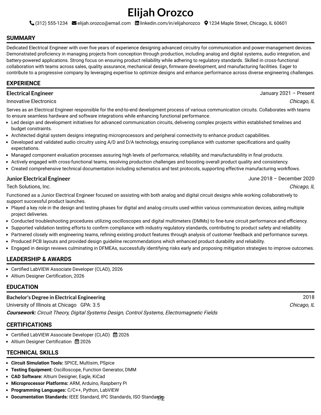 Resume Example Page 1