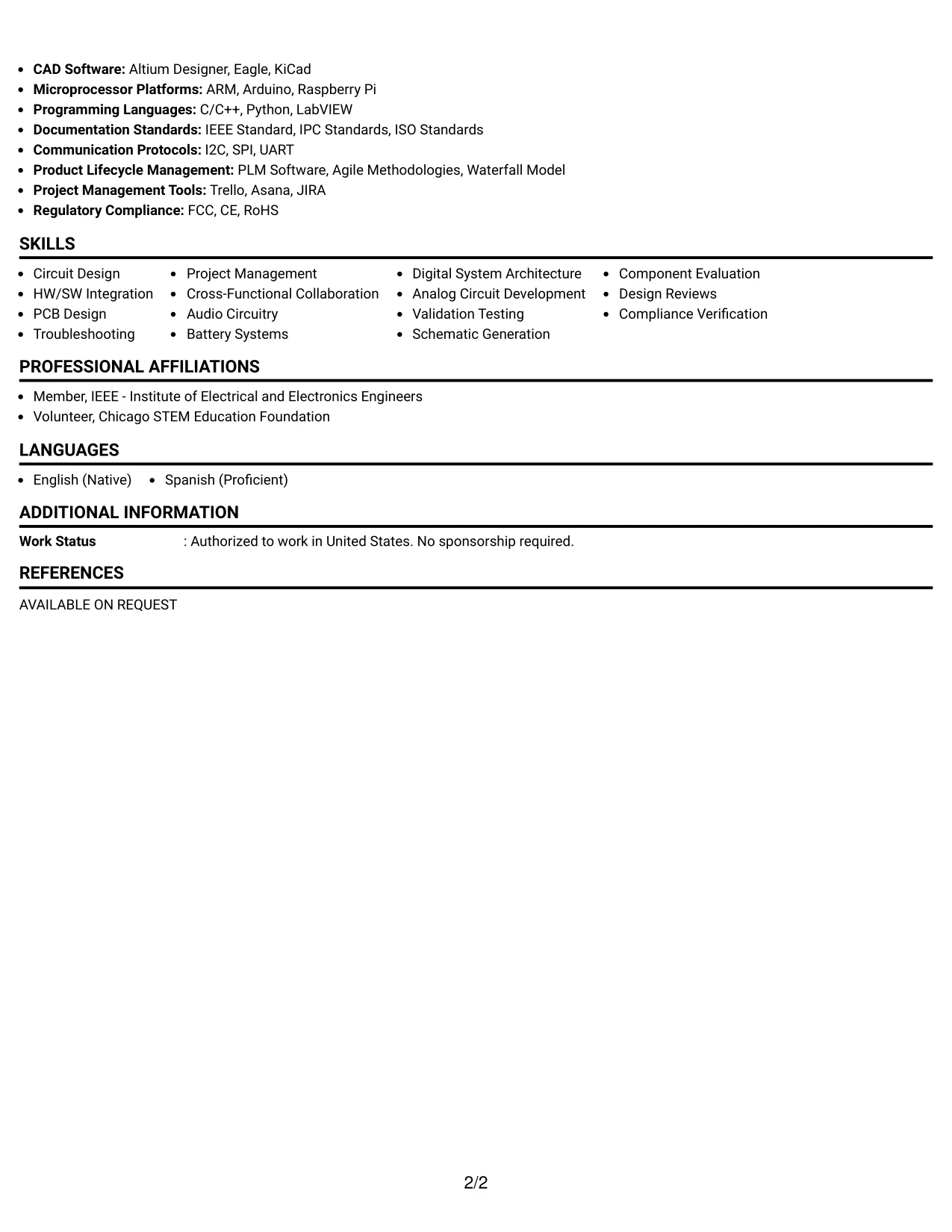 Resume Example Page 2
