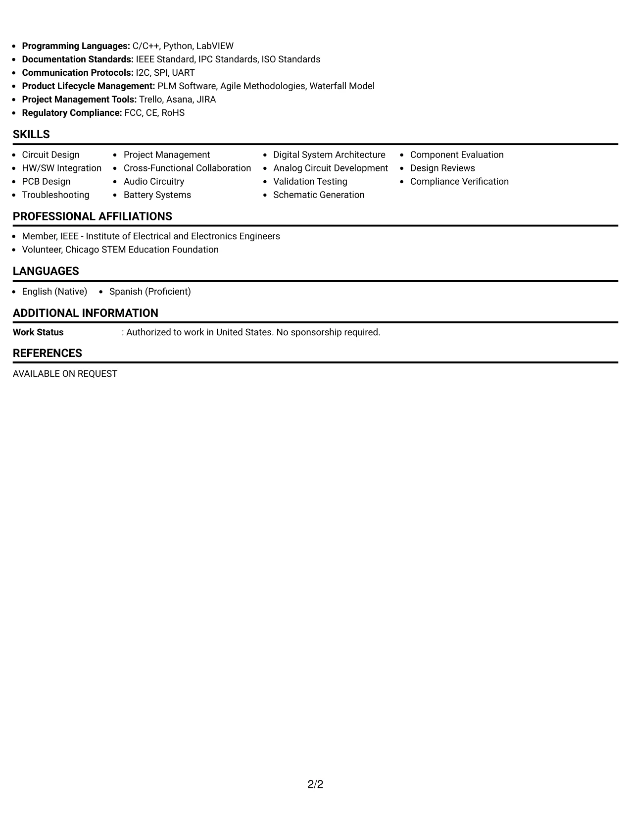Resume Example Page 2