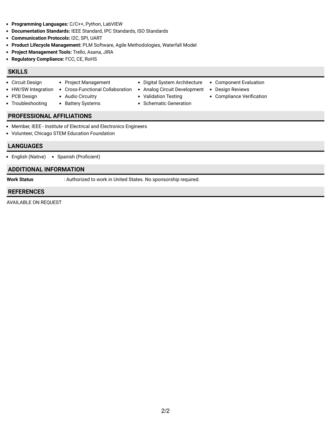 Resume Example Page 2