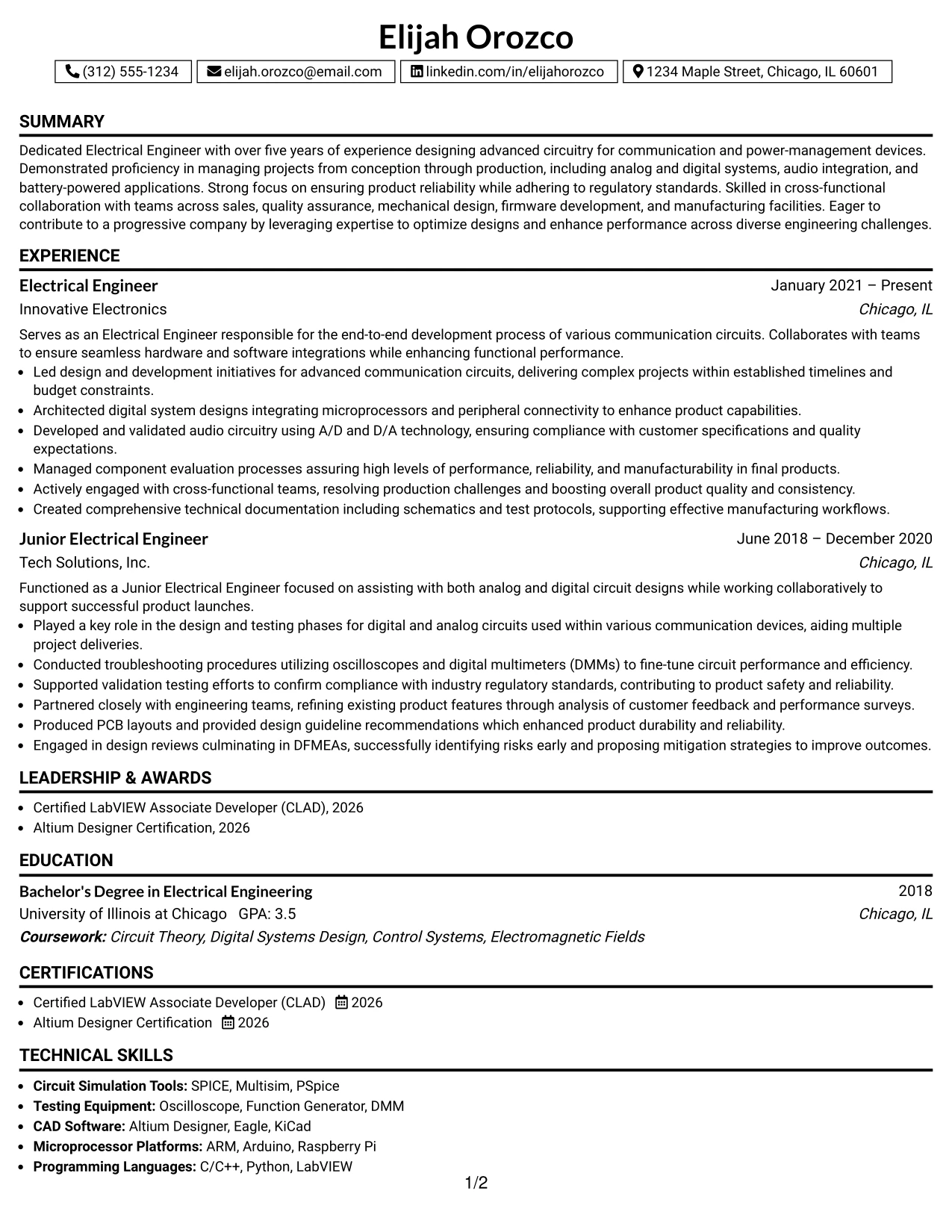 Resume Example Page 1