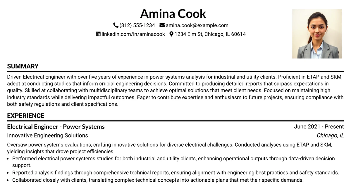 33 Electrical Engineer - Power Systems Resume Templates with Example 2026 (ATS-Optimized)