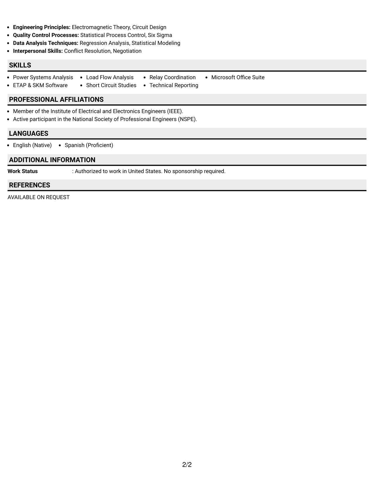 Resume Example Page 2