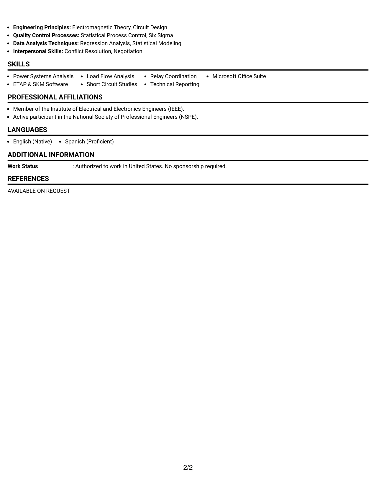 Resume Example Page 2
